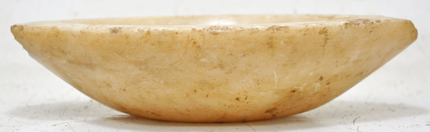 Antique White Marble Oval Opium Water Kharal Bowl Original Old Hand Carved
