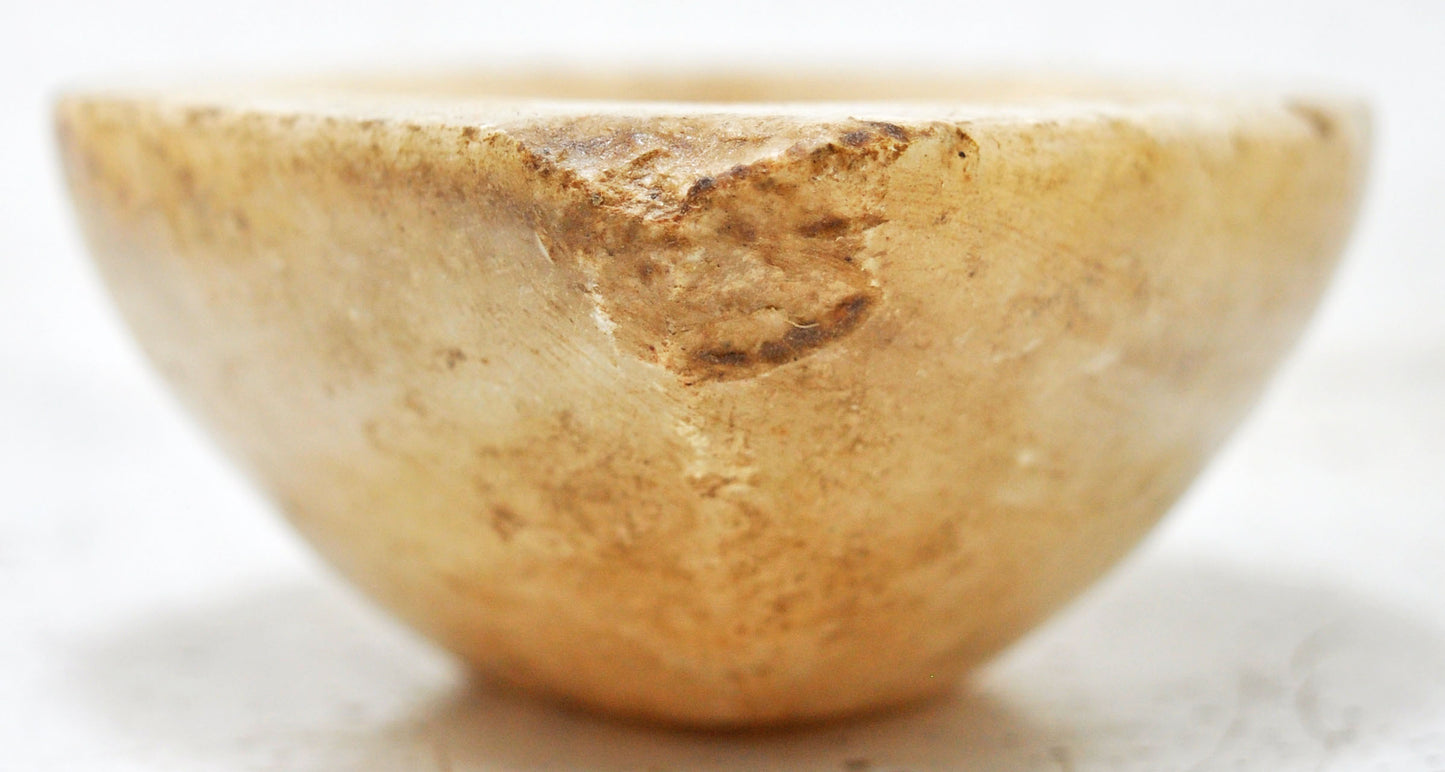 Antique White Marble Oval Opium Water Kharal Bowl Original Old Hand Carved