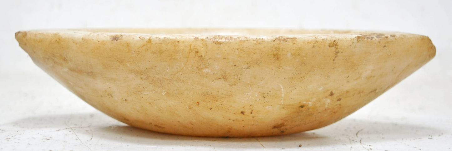 Antique White Marble Oval Opium Water Kharal Bowl Original Old Hand Carved