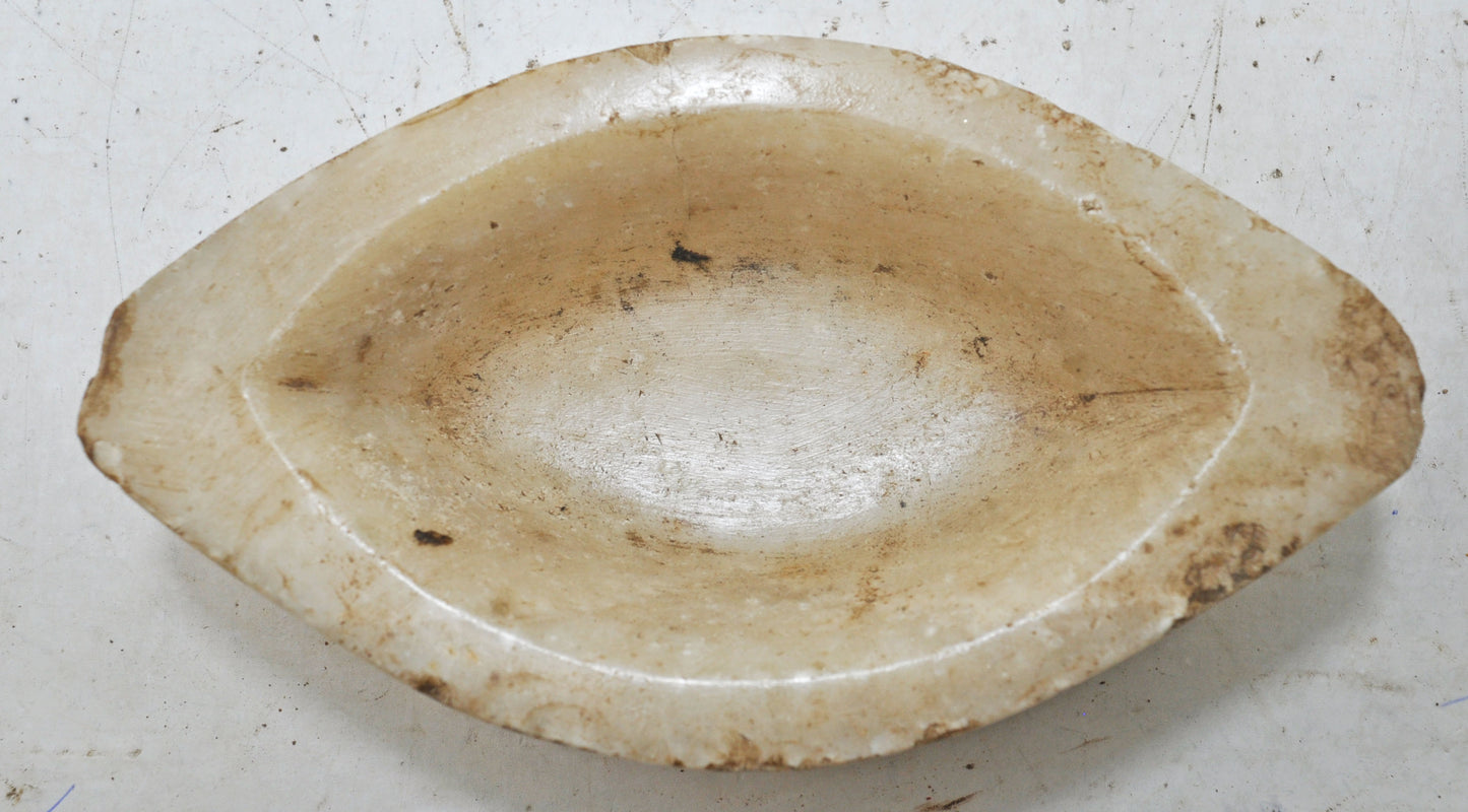 Antique White Marble Oval Opium Water Kharal Bowl Original Old Hand Carved