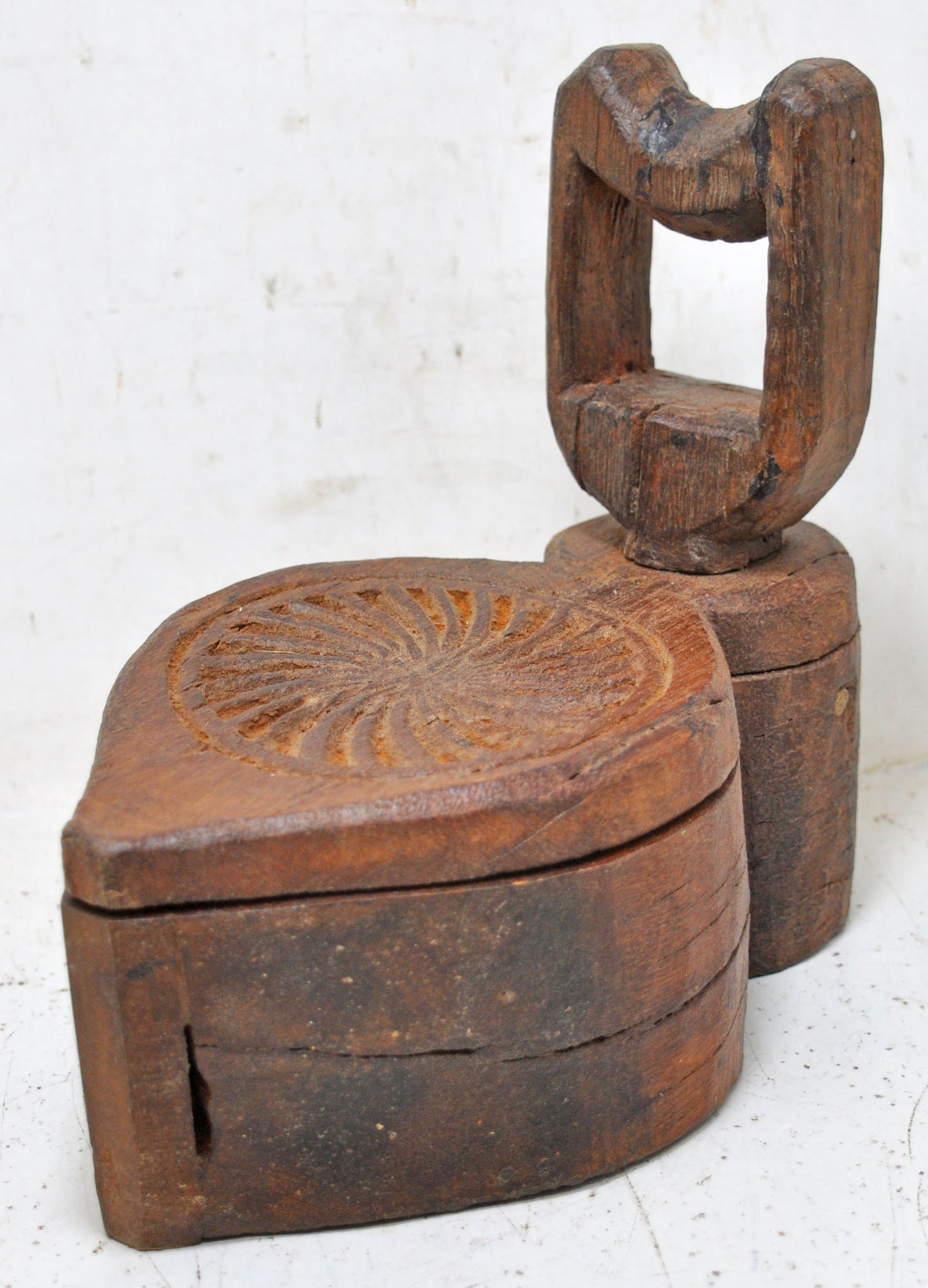 Antique Wooden Kitchenware Spice Box Original Old Fine Hand Carved