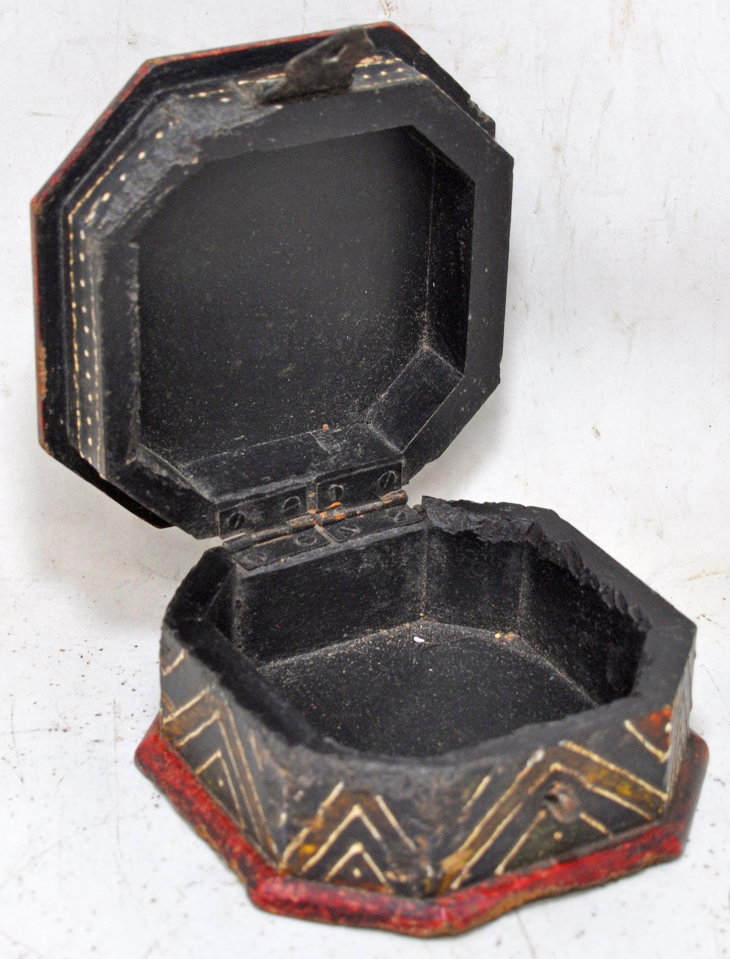Vintage Wooden Octagonal Small Storage Box Original Old Hand Crafted Painted