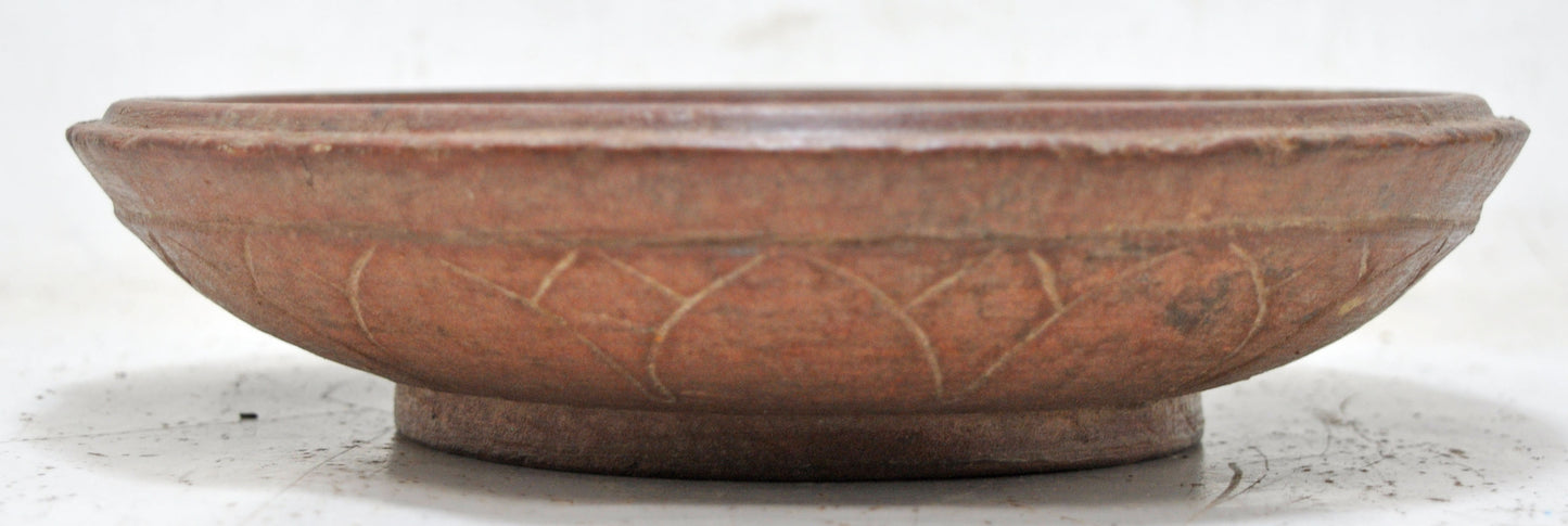 Antique Sand Stone Round Kitchenware Plate Original Old Hand Carved