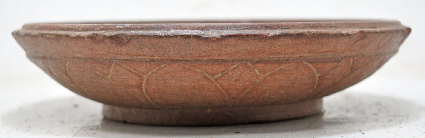 Antique Sand Stone Round Kitchenware Plate Original Old Hand Carved