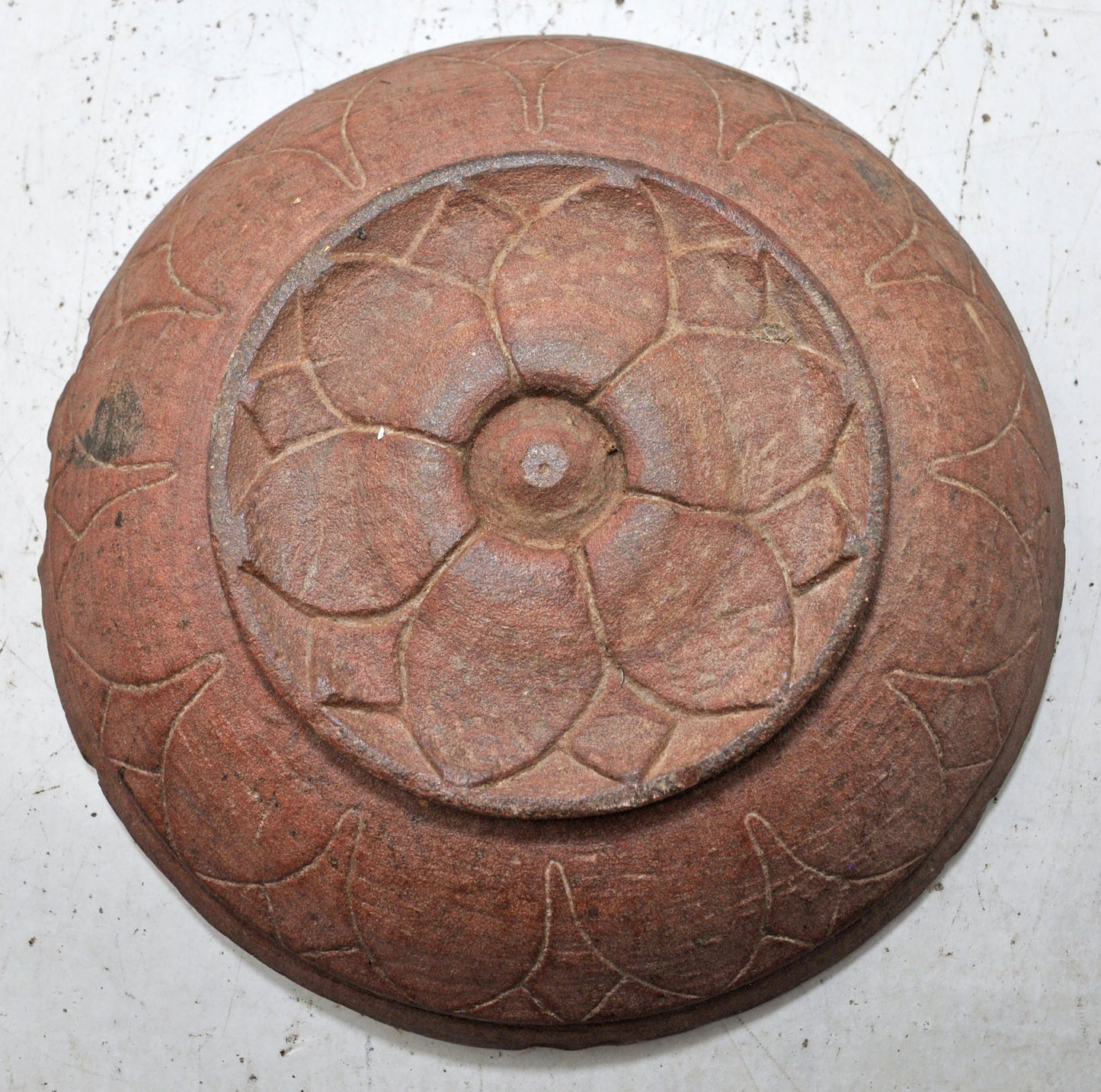 Antique Sand Stone Round Kitchenware Plate Original Old Hand Carved