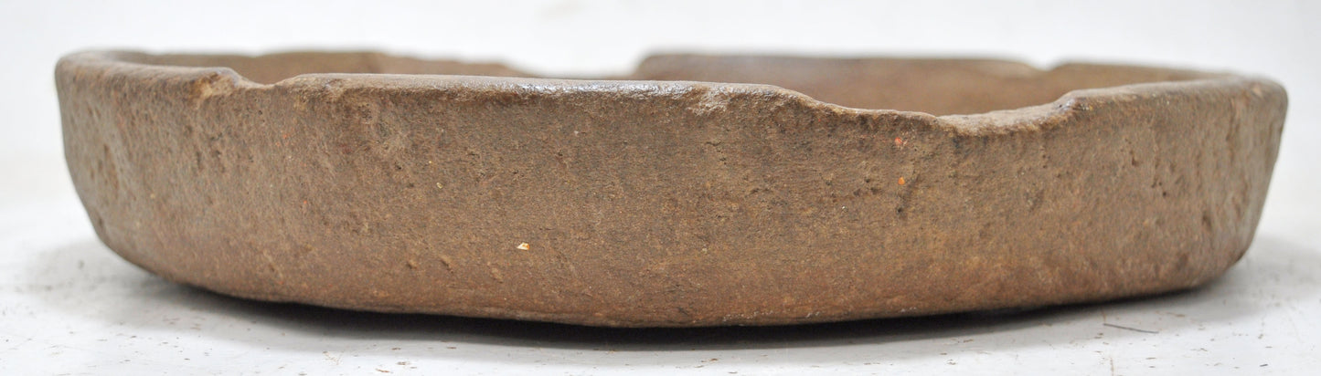 Antique Sand Stone Round Kitchenware Plate Original Old Hand Carved