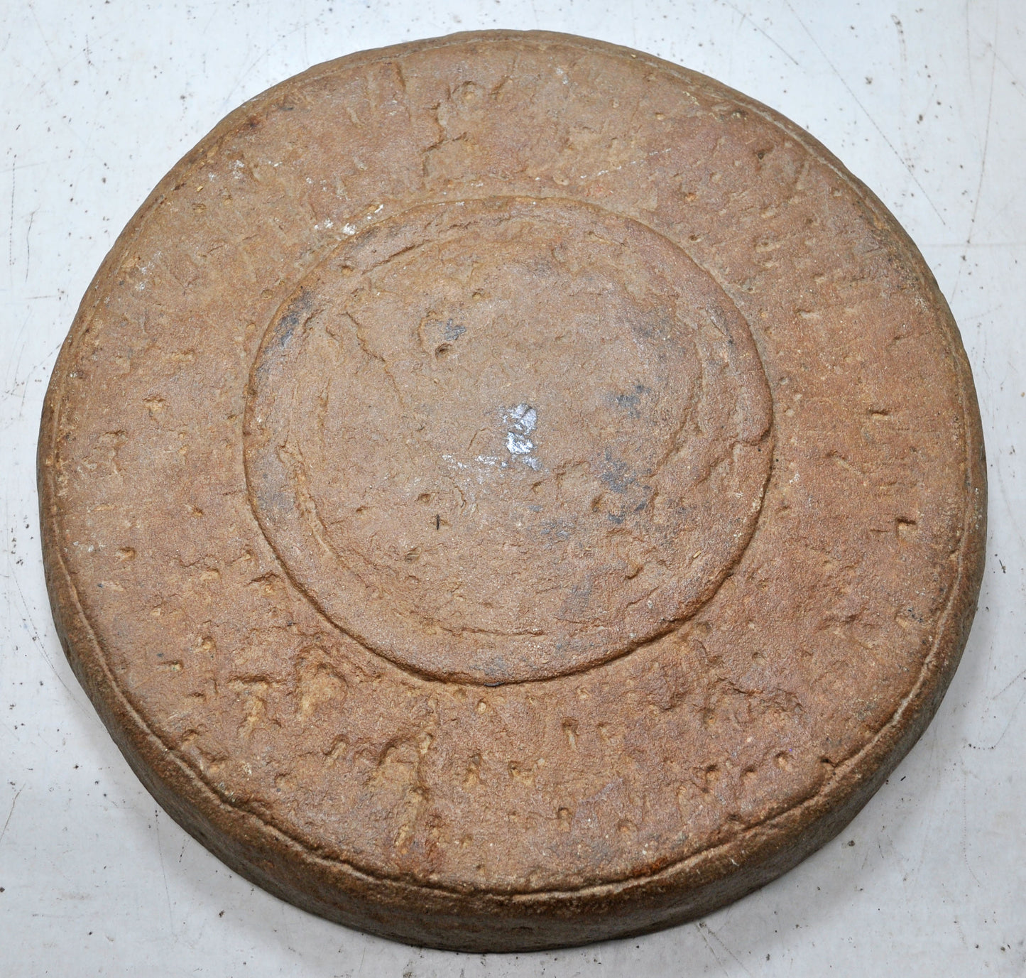 Antique Sand Stone Round Kitchenware Plate Original Old Hand Carved