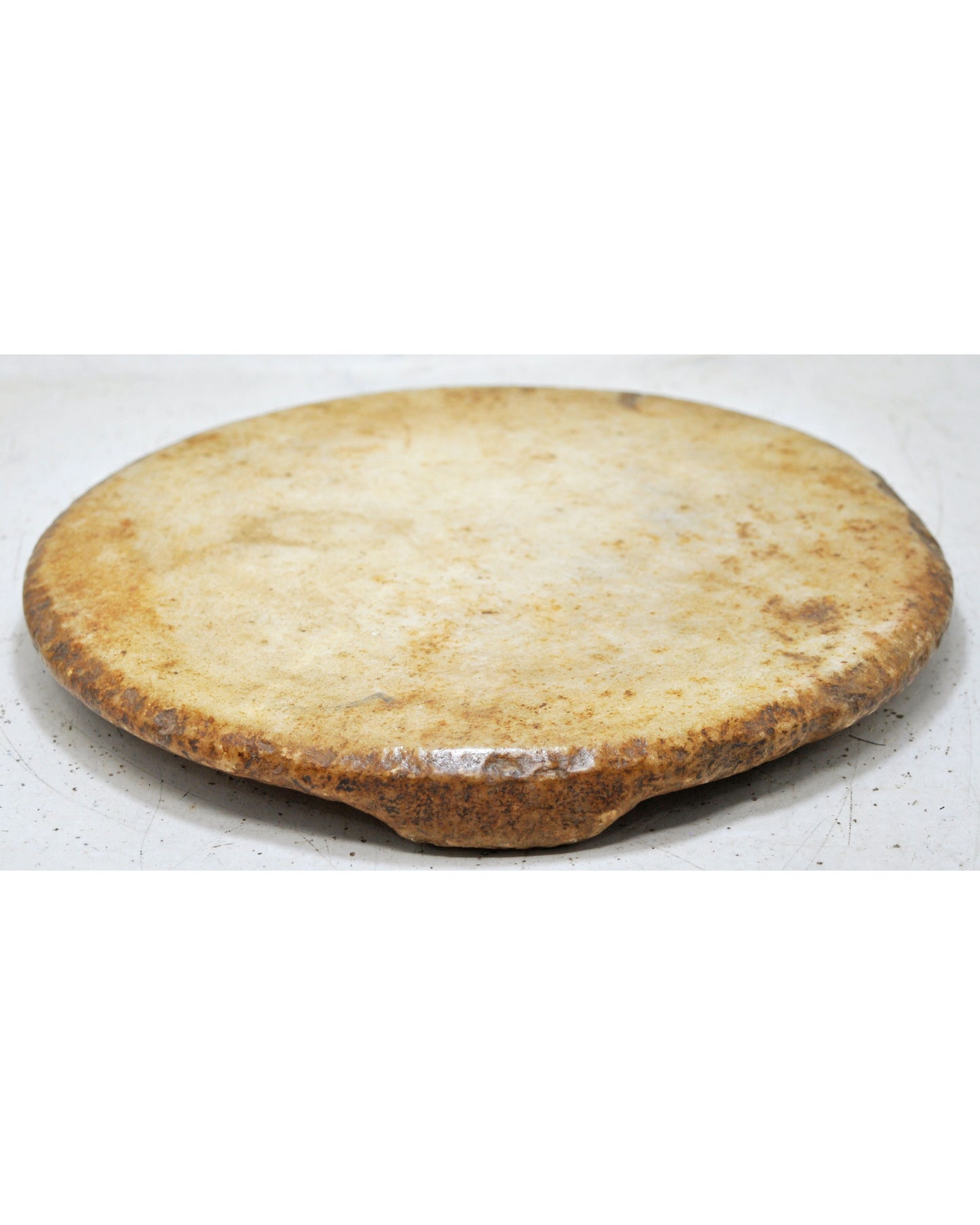 Antique White Marble Round Chapati Bread Rolling Plate Original Old Hand Carved