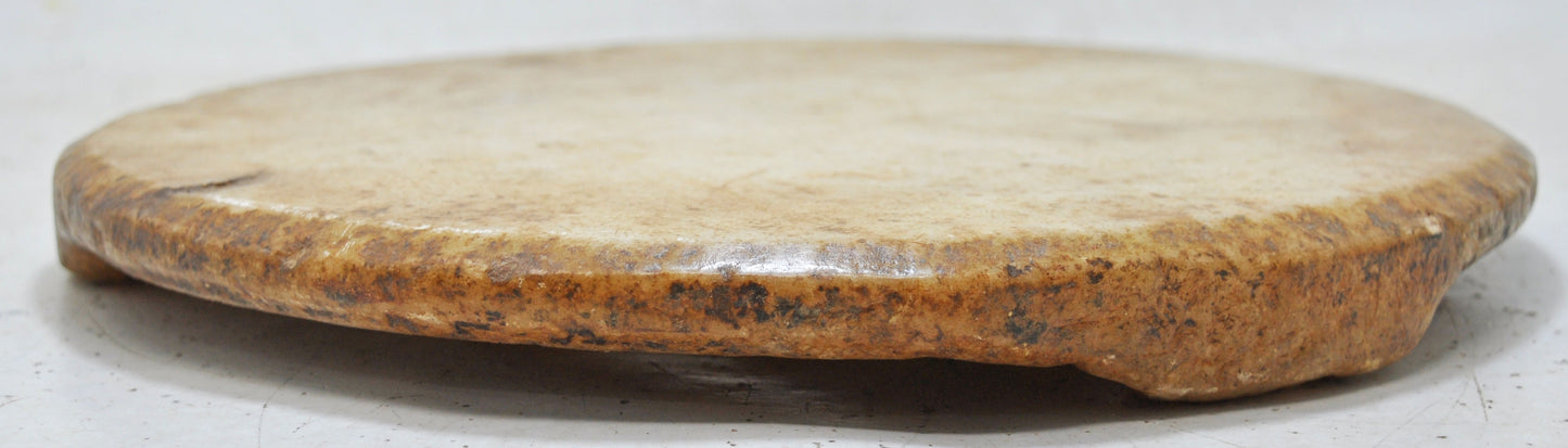 Antique White Marble Round Chapati Bread Rolling Plate Original Old Hand Carved