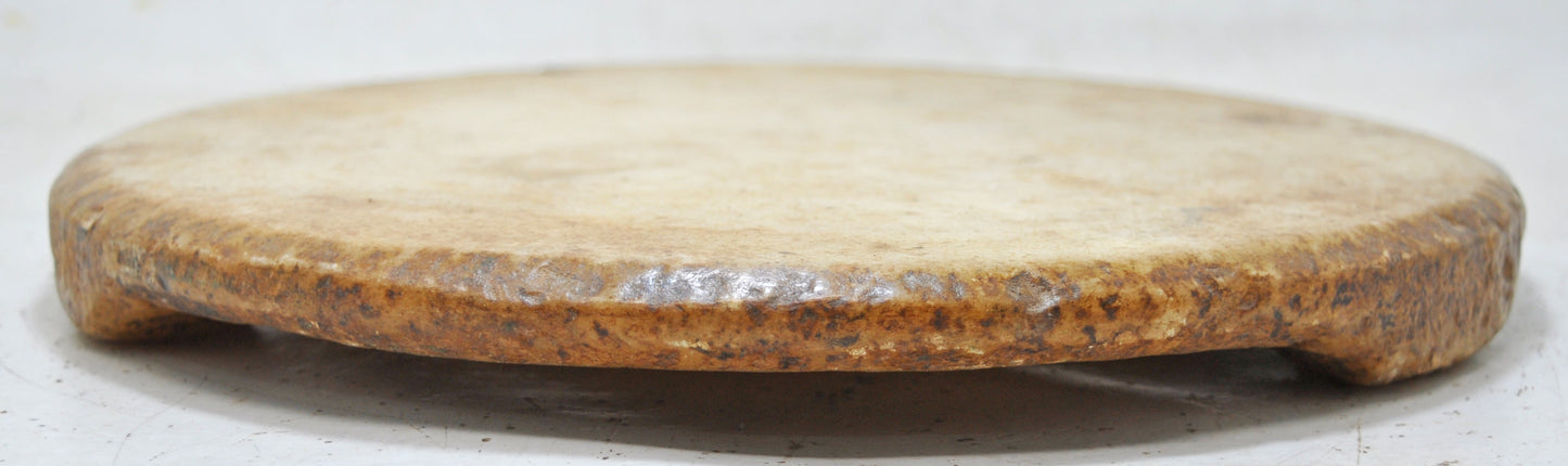 Antique White Marble Round Chapati Bread Rolling Plate Original Old Hand Carved