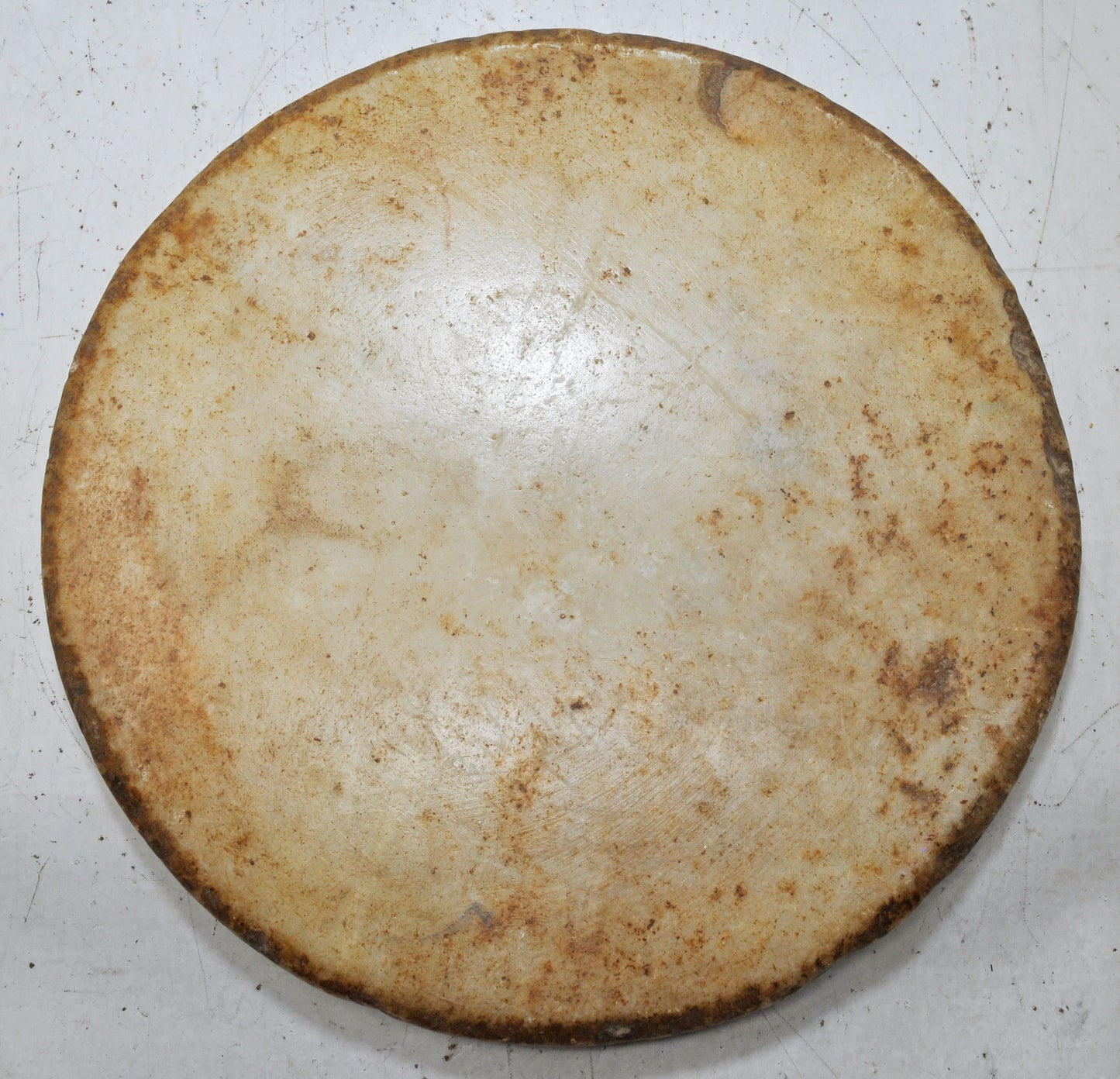 Antique White Marble Round Chapati Bread Rolling Plate Original Old Hand Carved