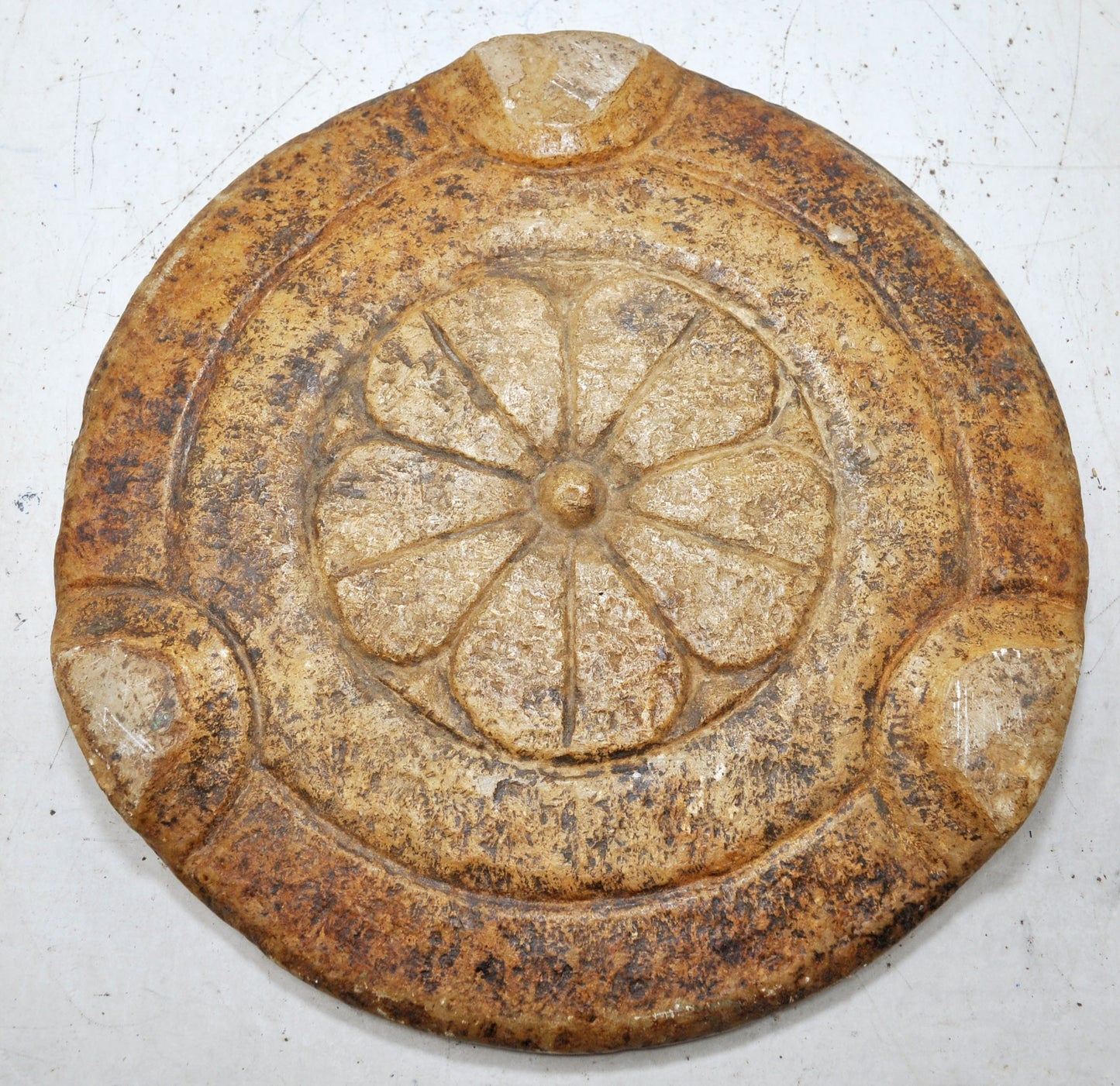 Antique White Marble Round Chapati Bread Rolling Plate Original Old Hand Carved