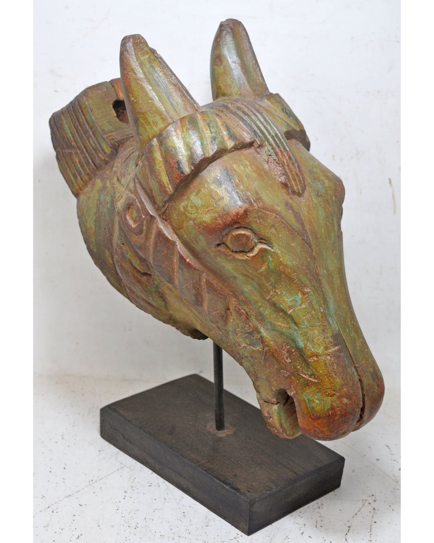 Antique Wooden Horse Head Bust Figurine Original Old Hand Carved