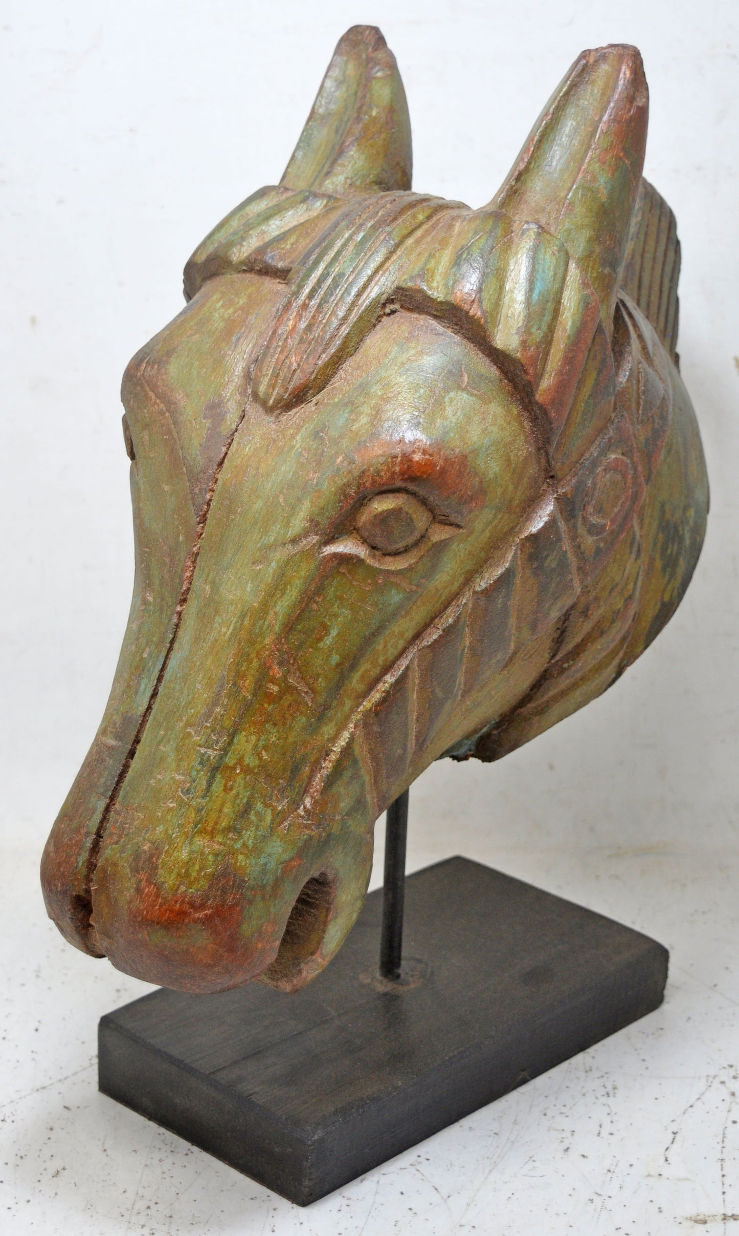 Antique Wooden Horse Head Bust Figurine Original Old Hand Carved