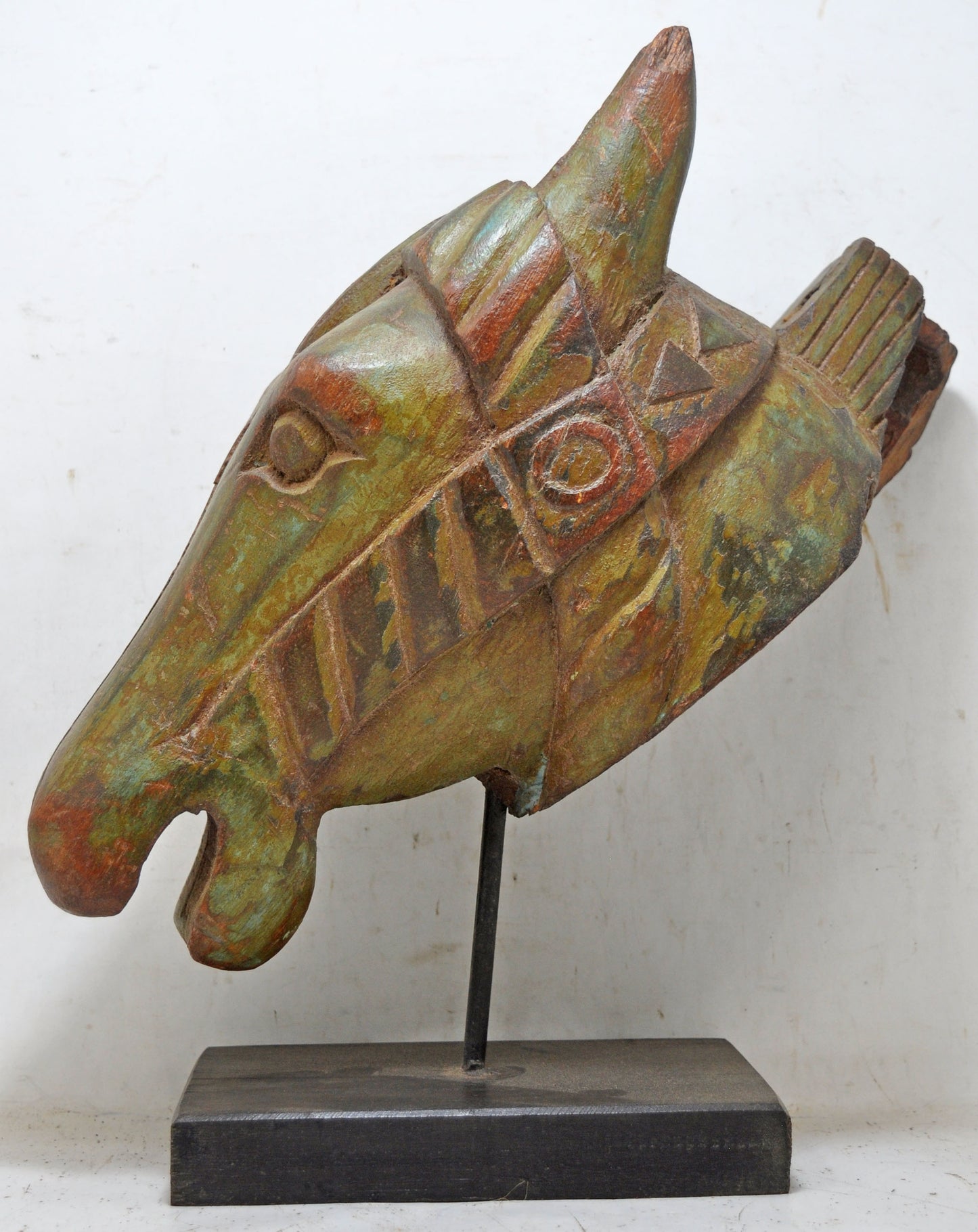 Antique Wooden Horse Head Bust Figurine Original Old Hand Carved