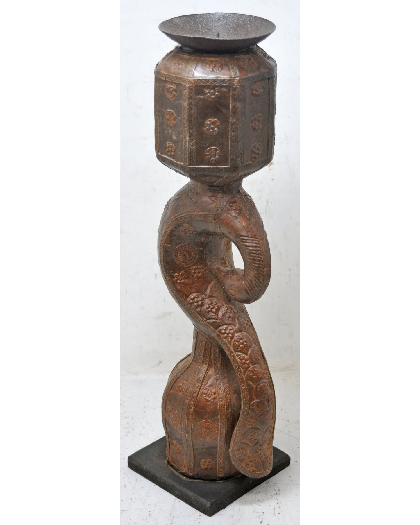 Antique Wooden Peacock Design Leg Candle Holder Stand Original Old Brass Fitted