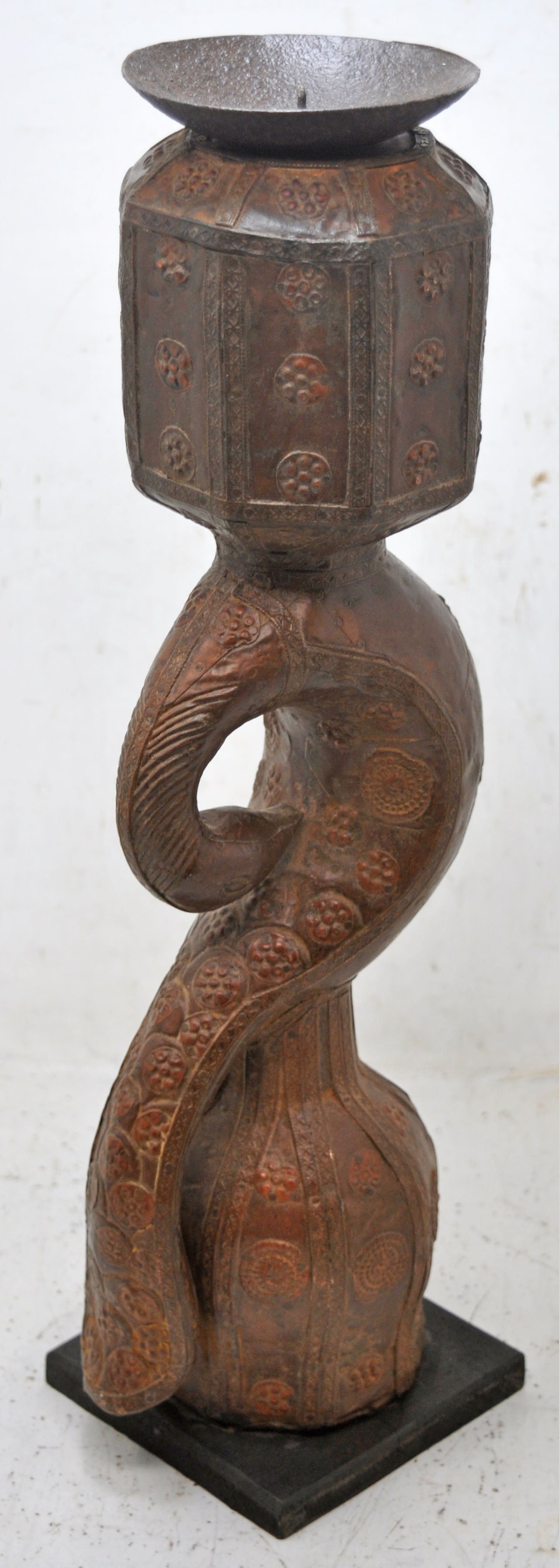 Antique Wooden Peacock Design Leg Candle Holder Stand Original Old Brass Fitted