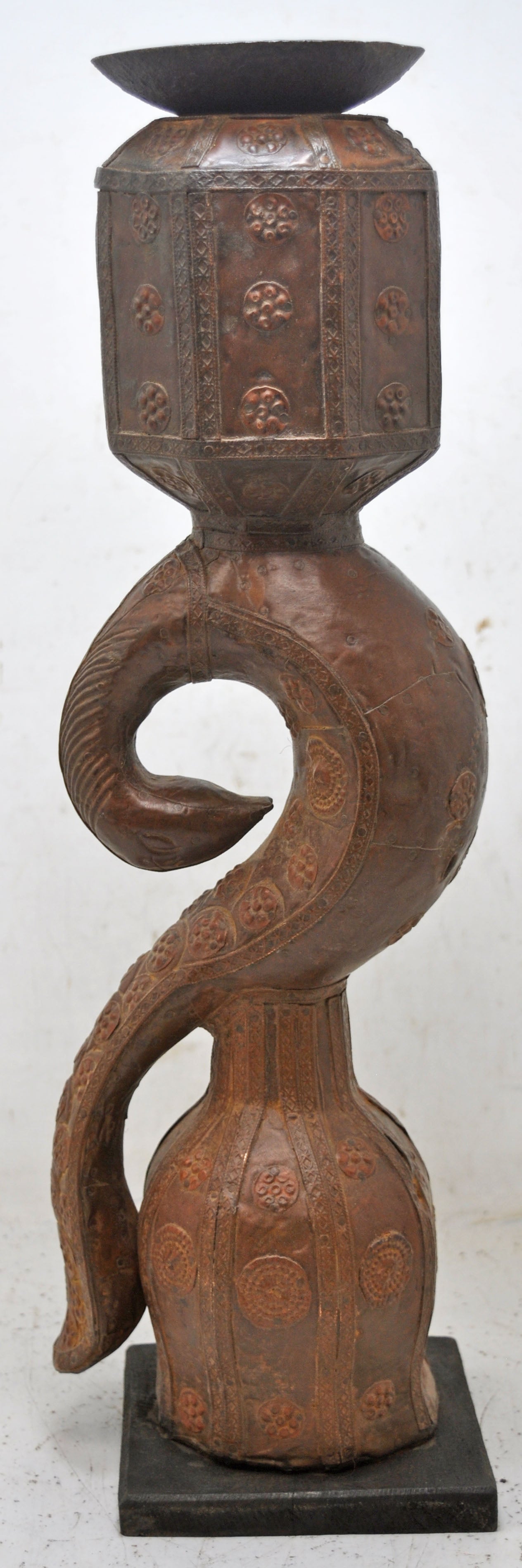 Antique Wooden Peacock Design Leg Candle Holder Stand Original Old Brass Fitted