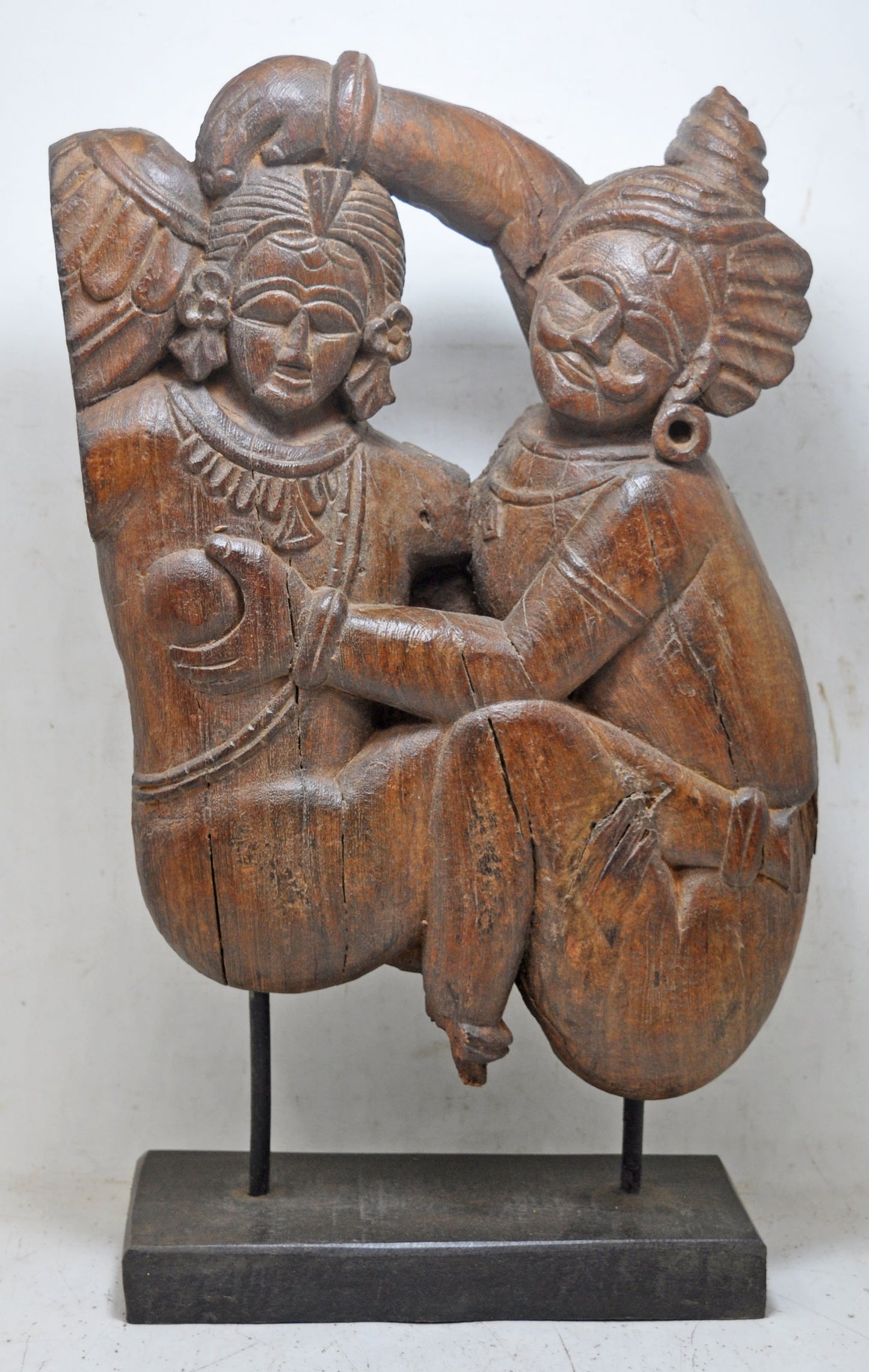 Antique Wooden Man Woman Erotic Figurine on Stand Original Old Very Fine Carved