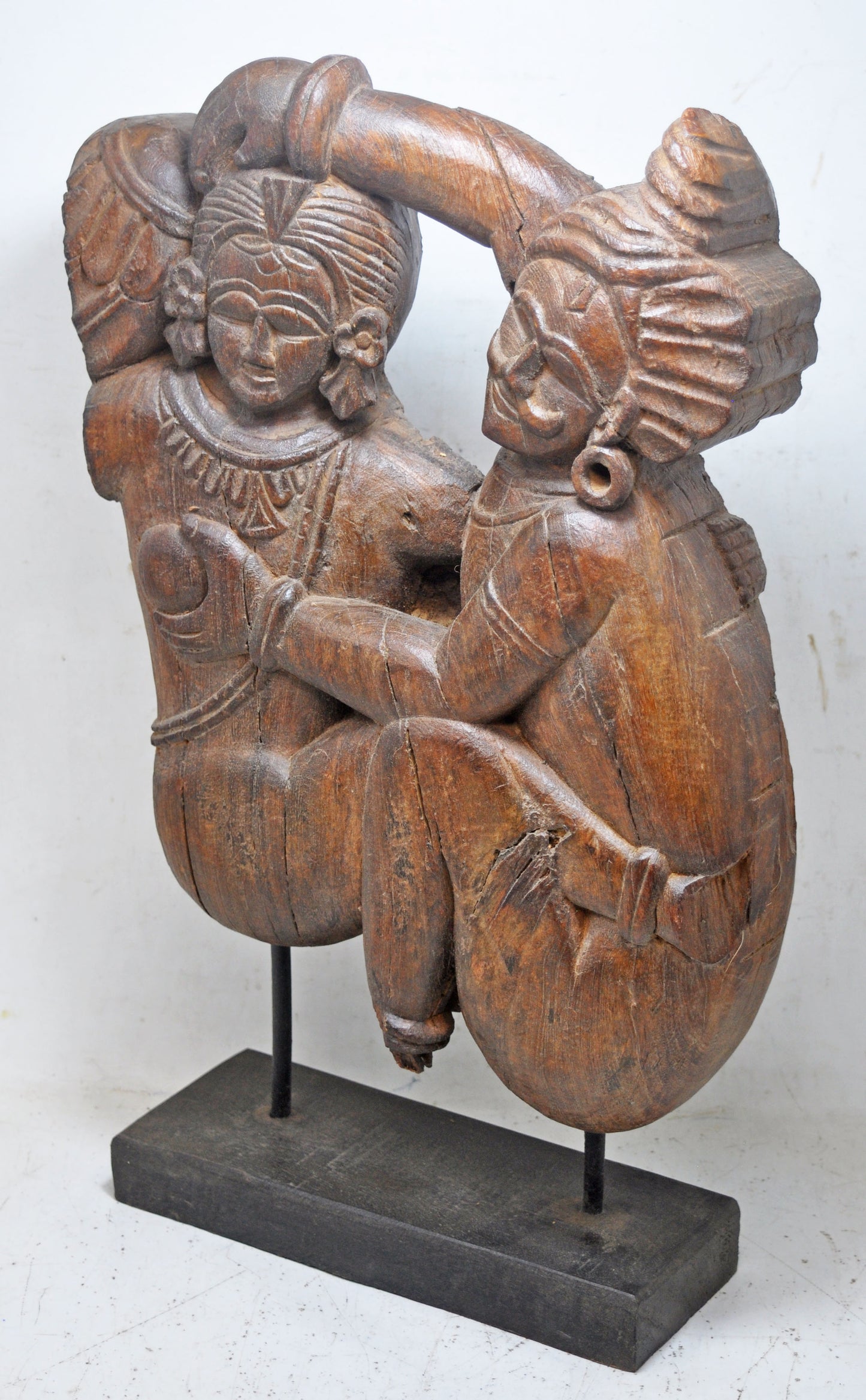 Antique Wooden Man Woman Erotic Figurine on Stand Original Old Very Fine Carved
