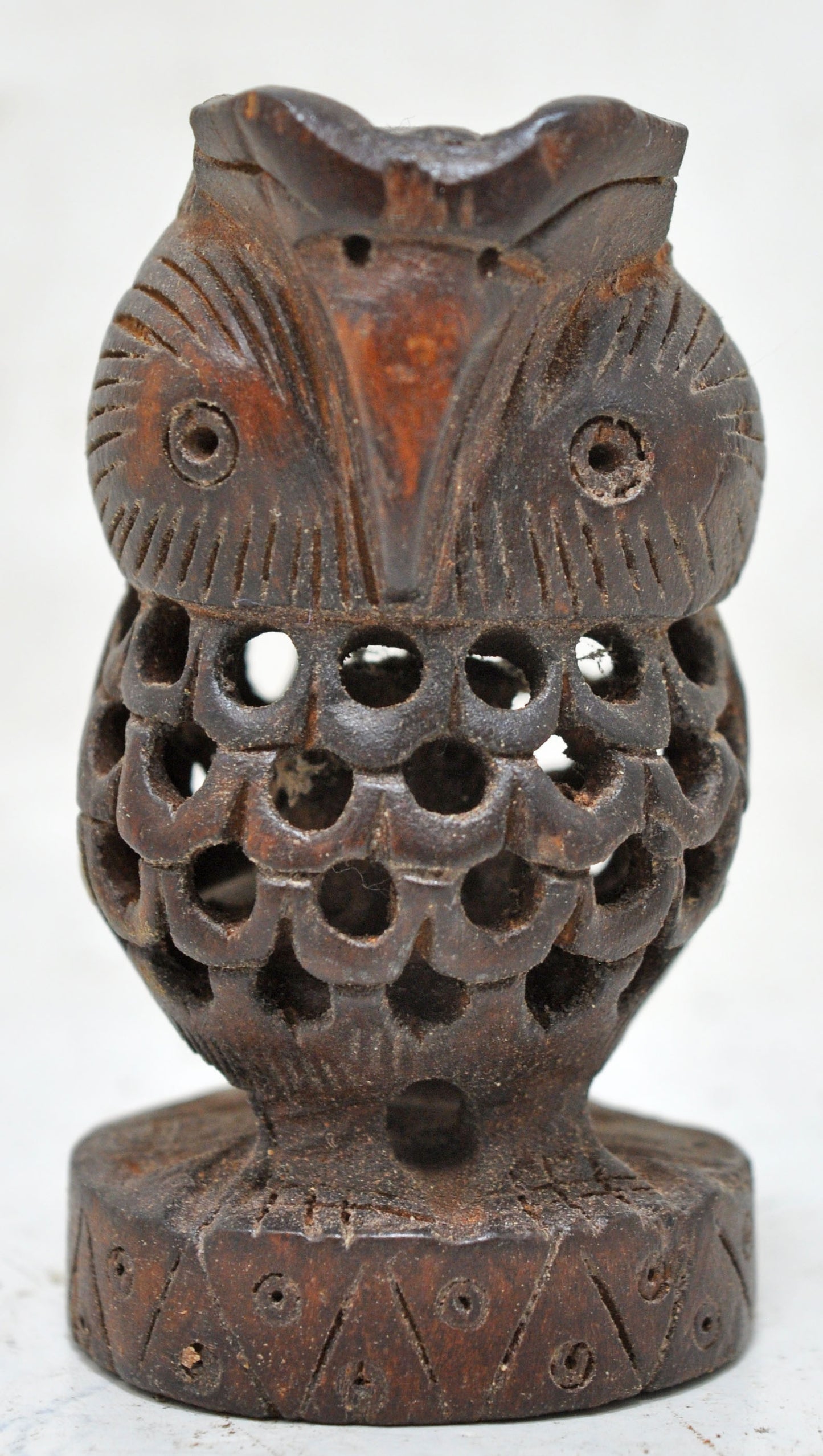 Vintage Wooden Smal Owl Bird Figurine Original Old Fine Hand Carved