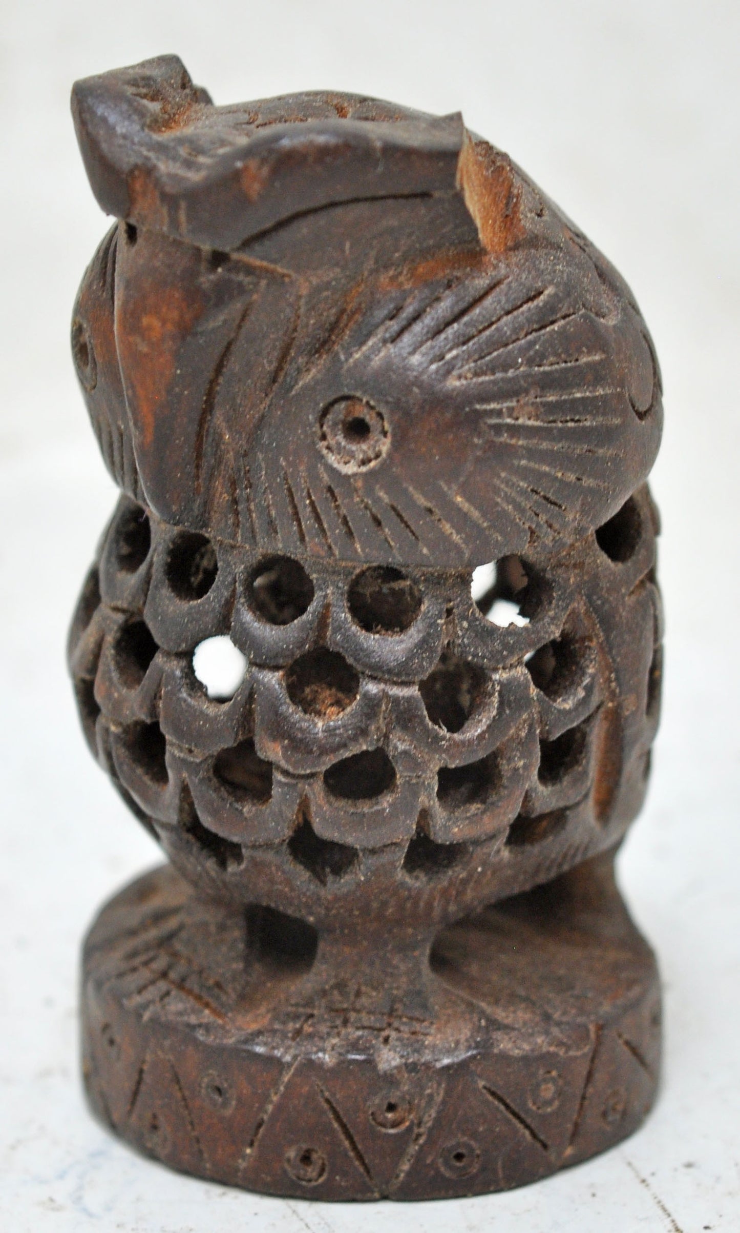 Vintage Wooden Smal Owl Bird Figurine Original Old Fine Hand Carved
