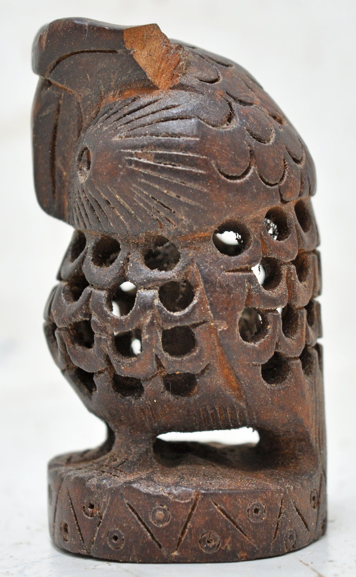 Vintage Wooden Smal Owl Bird Figurine Original Old Fine Hand Carved