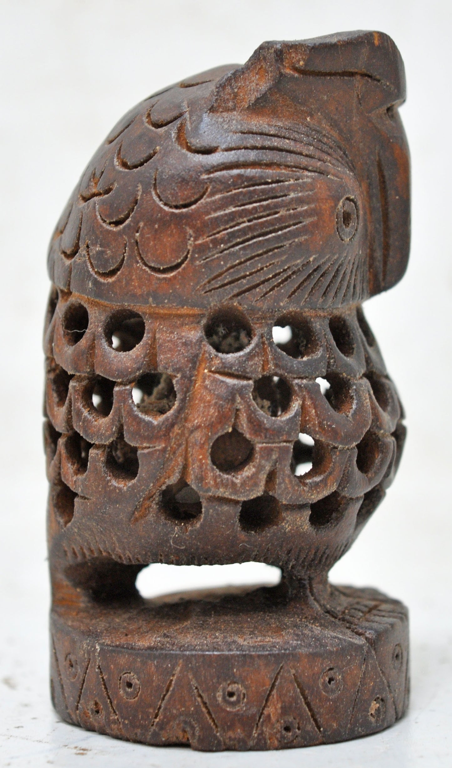 Vintage Wooden Smal Owl Bird Figurine Original Old Fine Hand Carved
