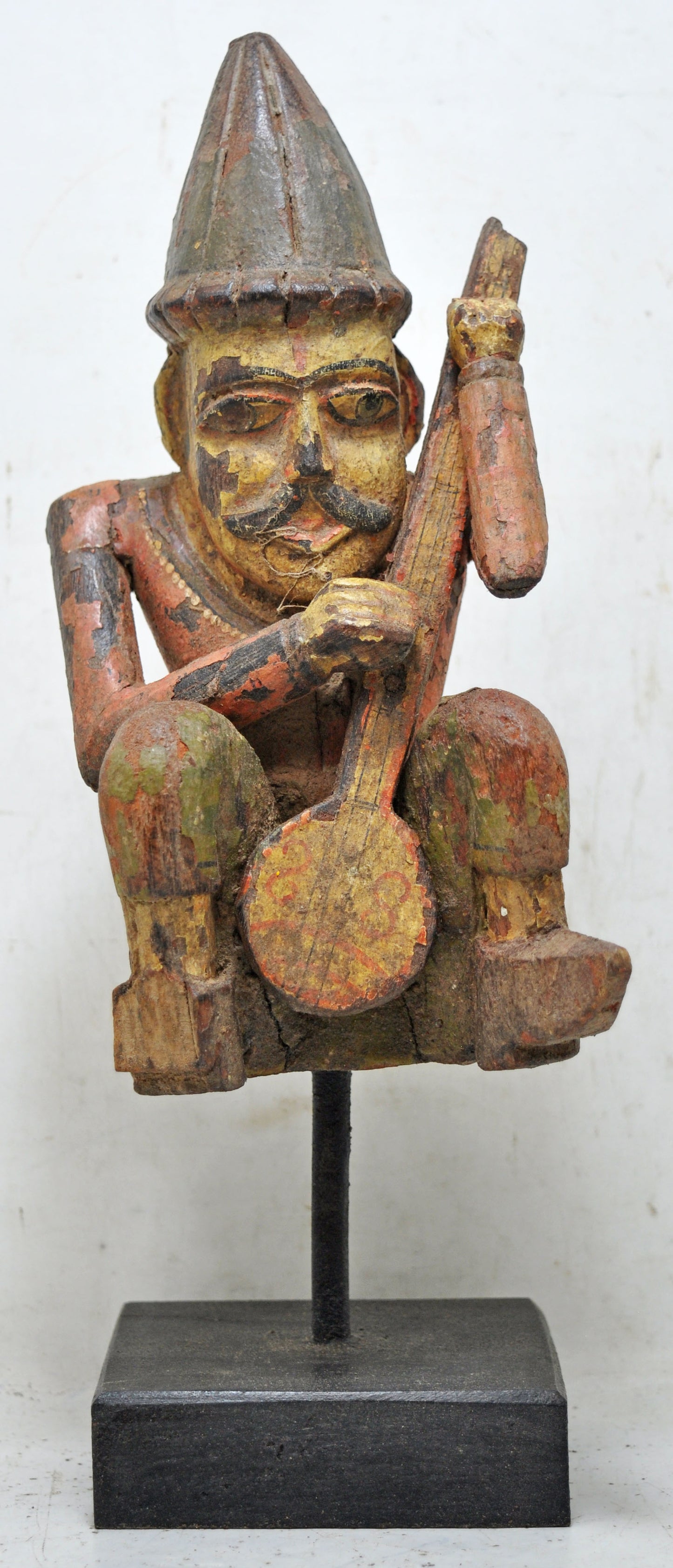 Vintage Wooden Musician Man Figurine Original Olf Hand Carved Painted