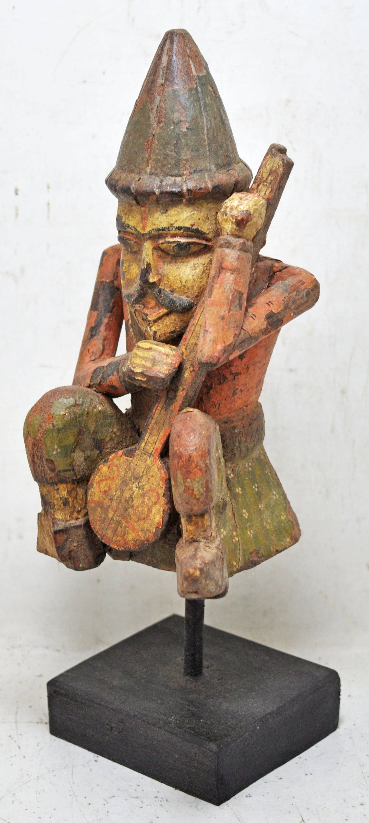 Vintage Wooden Musician Man Figurine Original Olf Hand Carved Painted