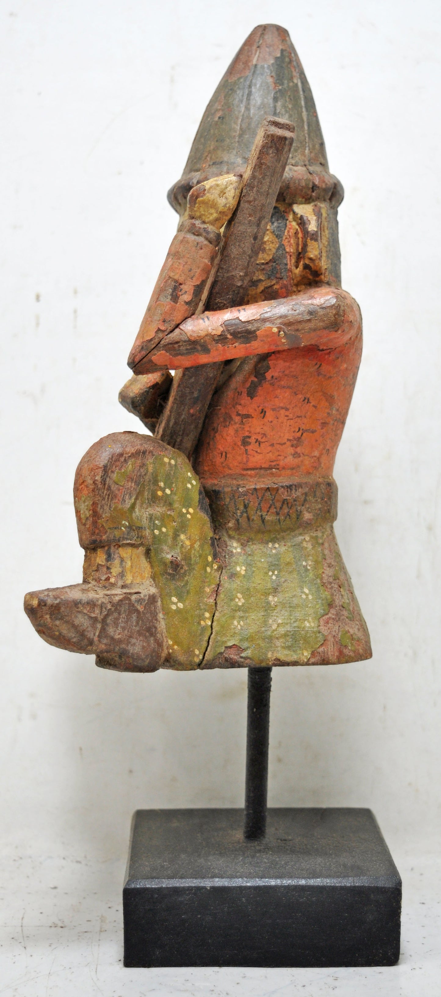 Vintage Wooden Musician Man Figurine Original Olf Hand Carved Painted