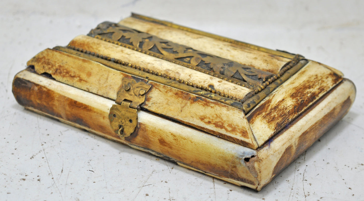 Antique Small Bone Jewellery Box Original Old Fine Hand Crafted