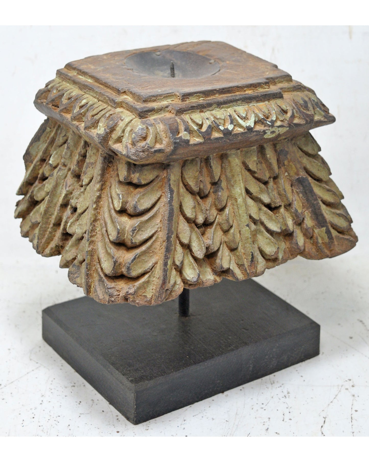 Antique Wooden Carving Block Base Candle Holder Original Old Very Fine Carved