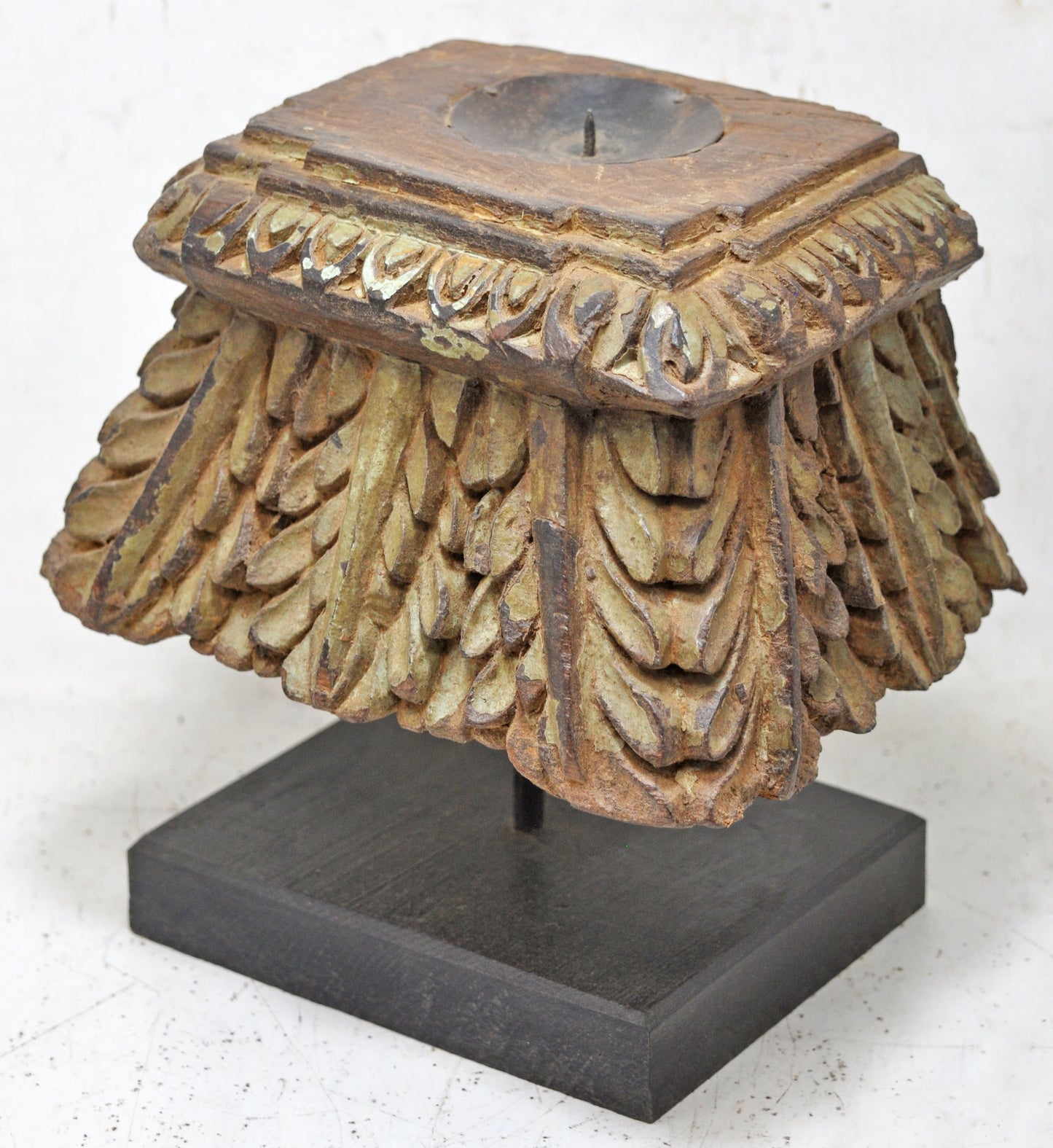 Antique Wooden Carving Block Base Candle Holder Original Old Very Fine Carved