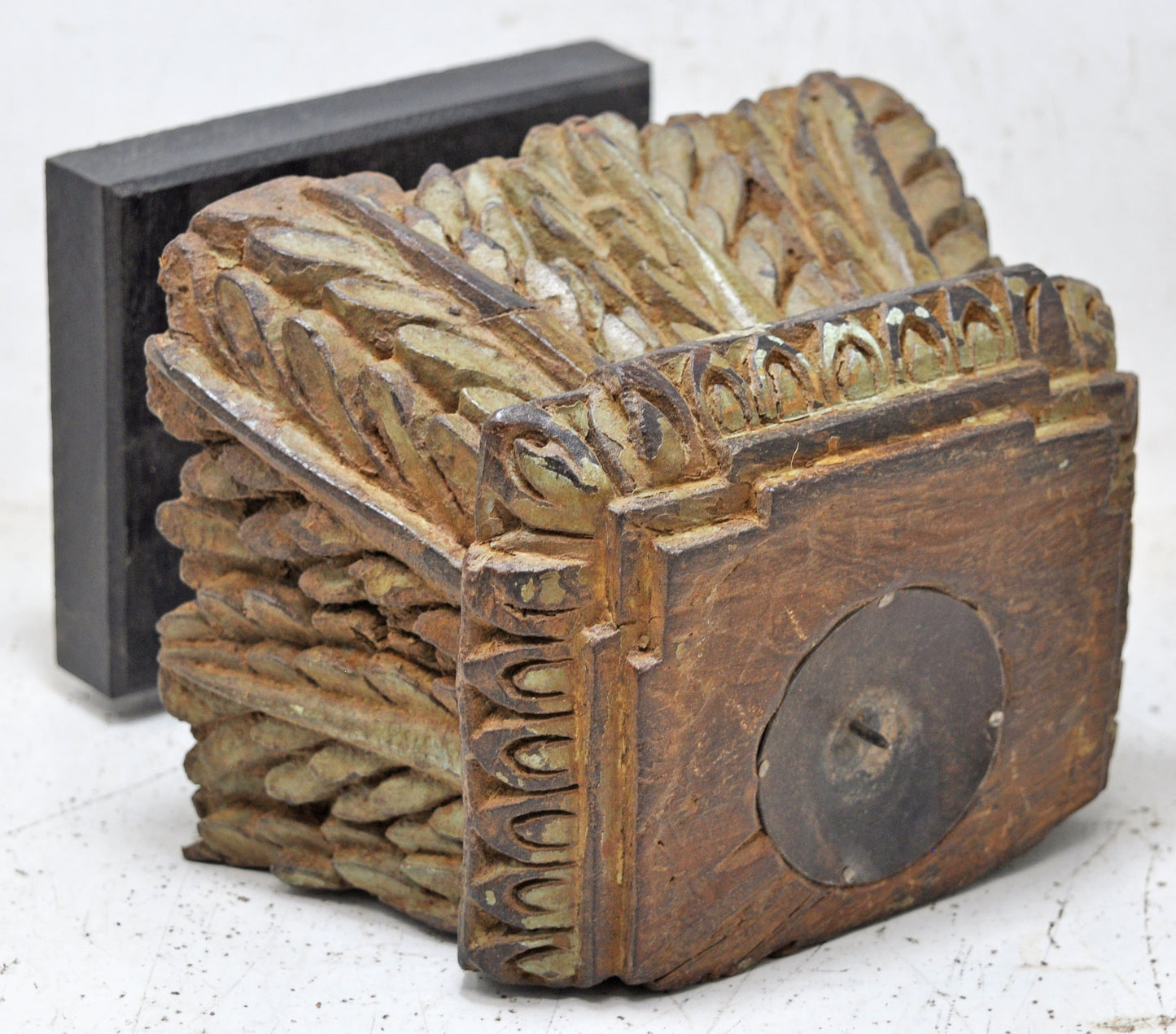 Antique Wooden Carving Block Base Candle Holder Original Old Very Fine Carved