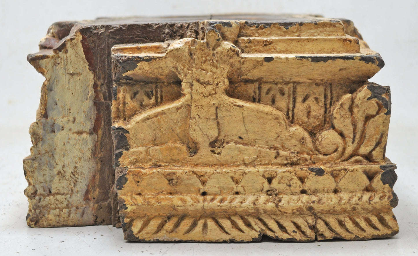 Antique Wooden Carving Block Base Candle Holder Original Old Very Fine Carved