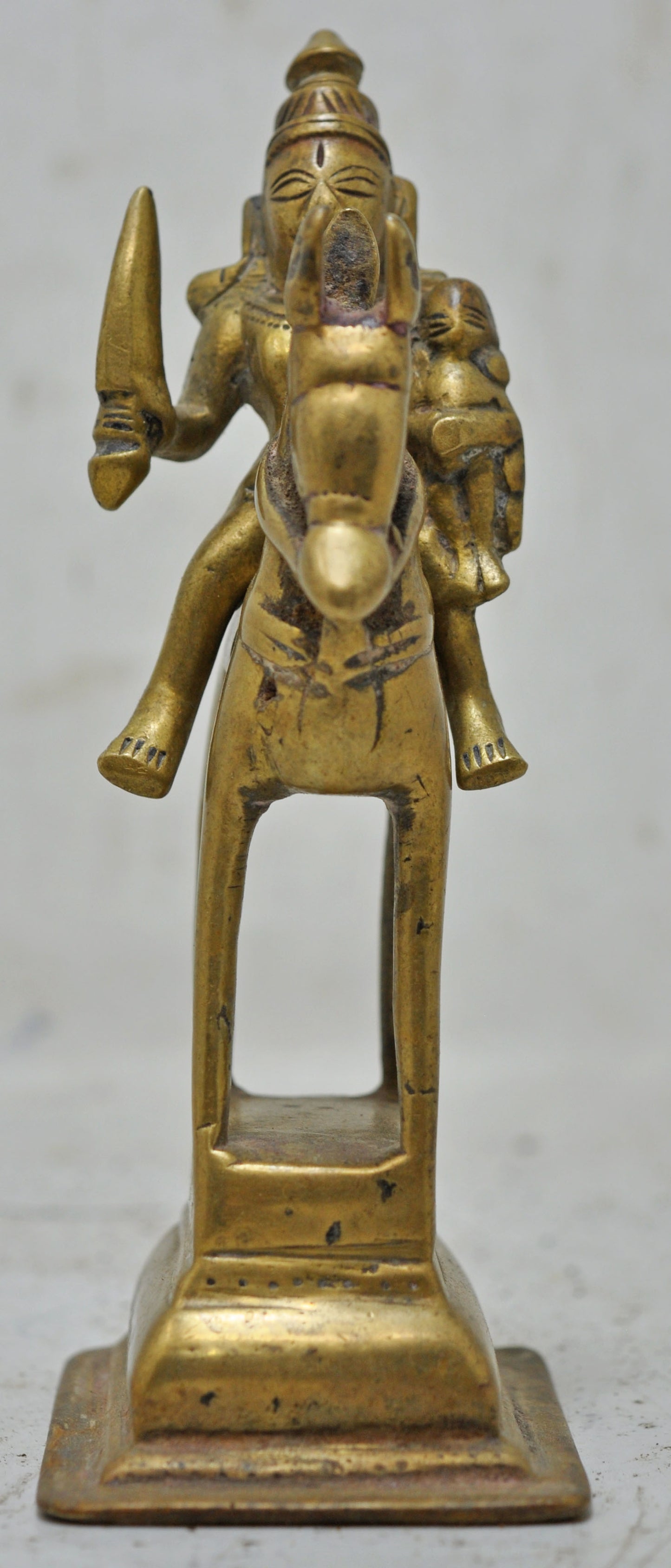 Antique Brass Horse With Rider Figurine Original Old Hand Crafted Engraved