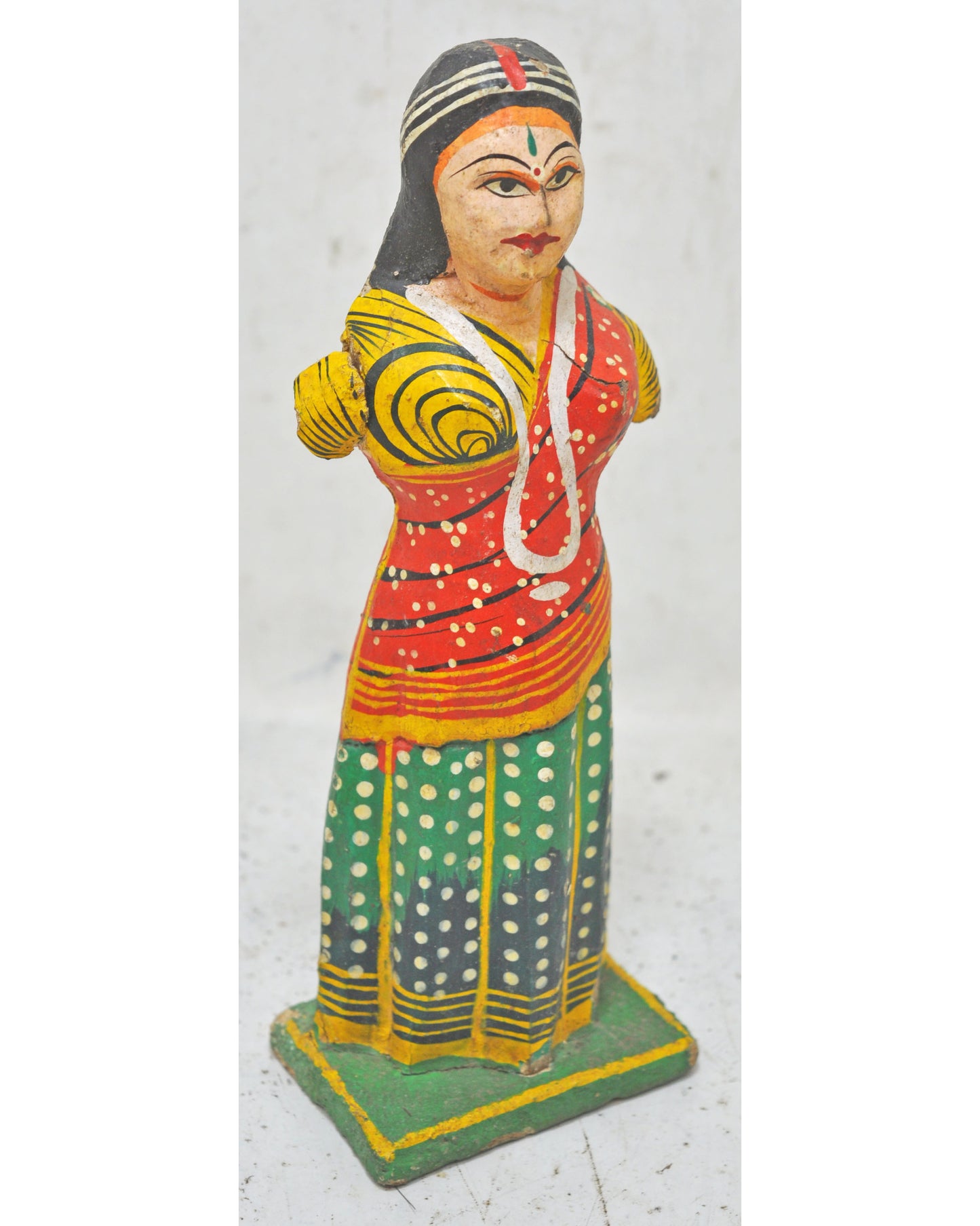 Vintage Wooden Ethnic Woman Lady Figurine Original Old Hand Carved Painted