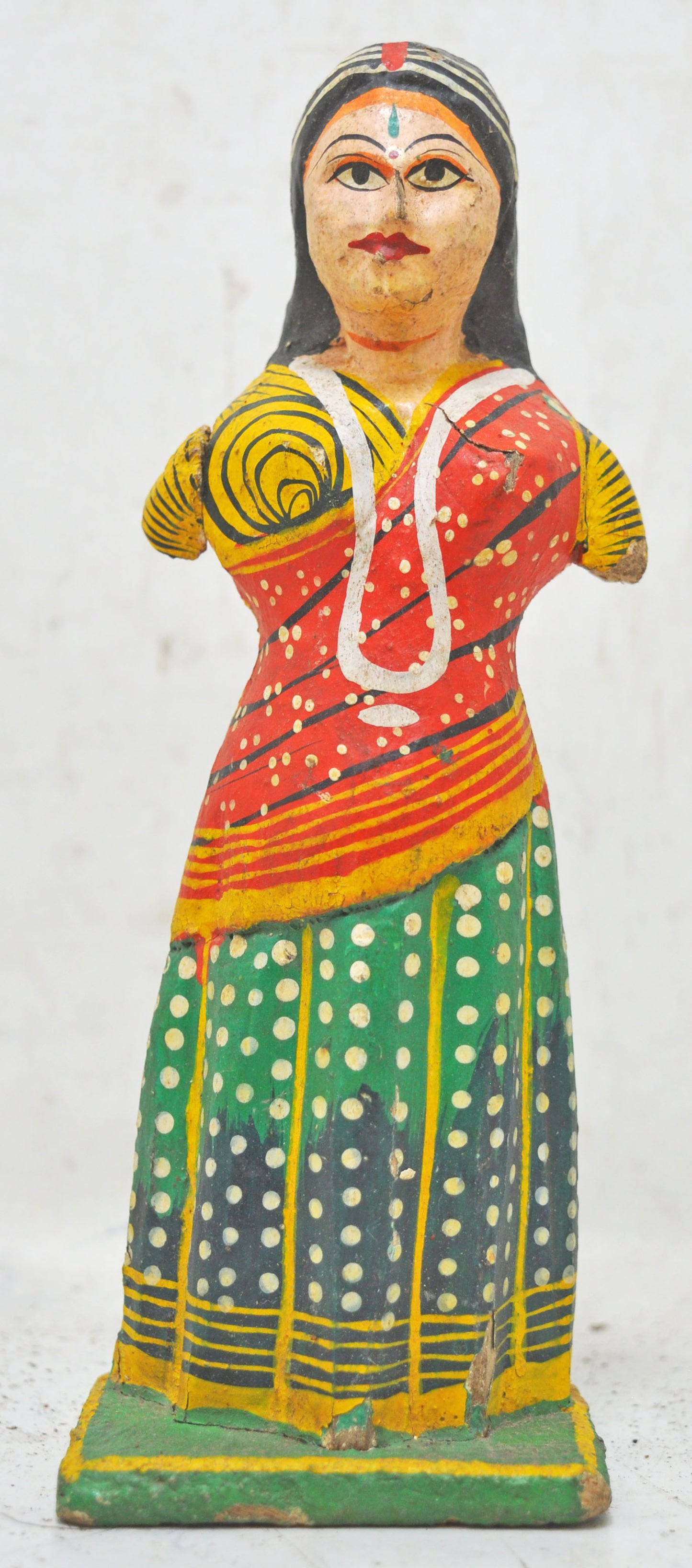 Vintage Wooden Ethnic Woman Lady Figurine Original Old Hand Carved Painted