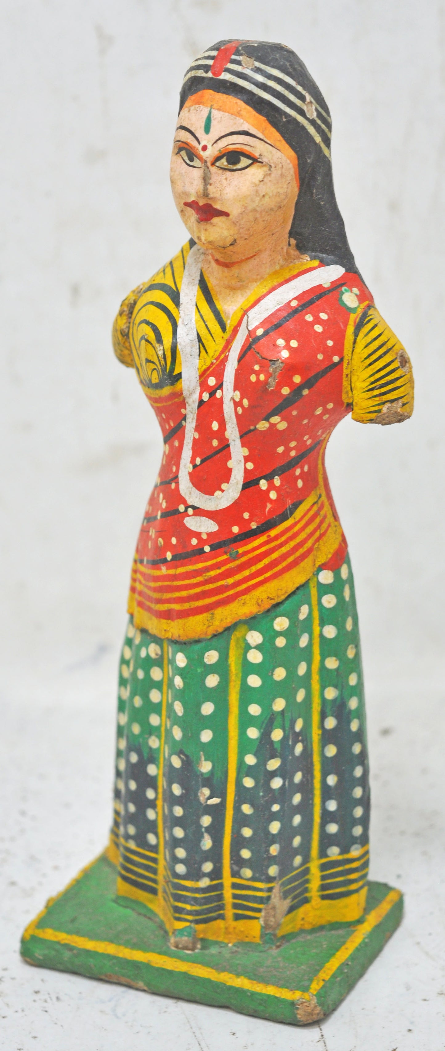 Vintage Wooden Ethnic Woman Lady Figurine Original Old Hand Carved Painted