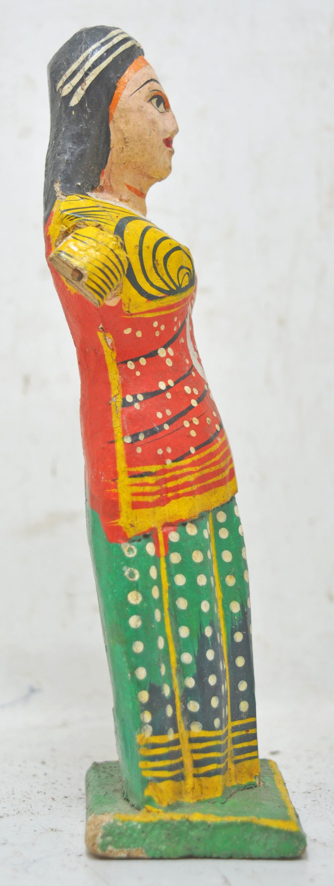 Vintage Wooden Ethnic Woman Lady Figurine Original Old Hand Carved Painted