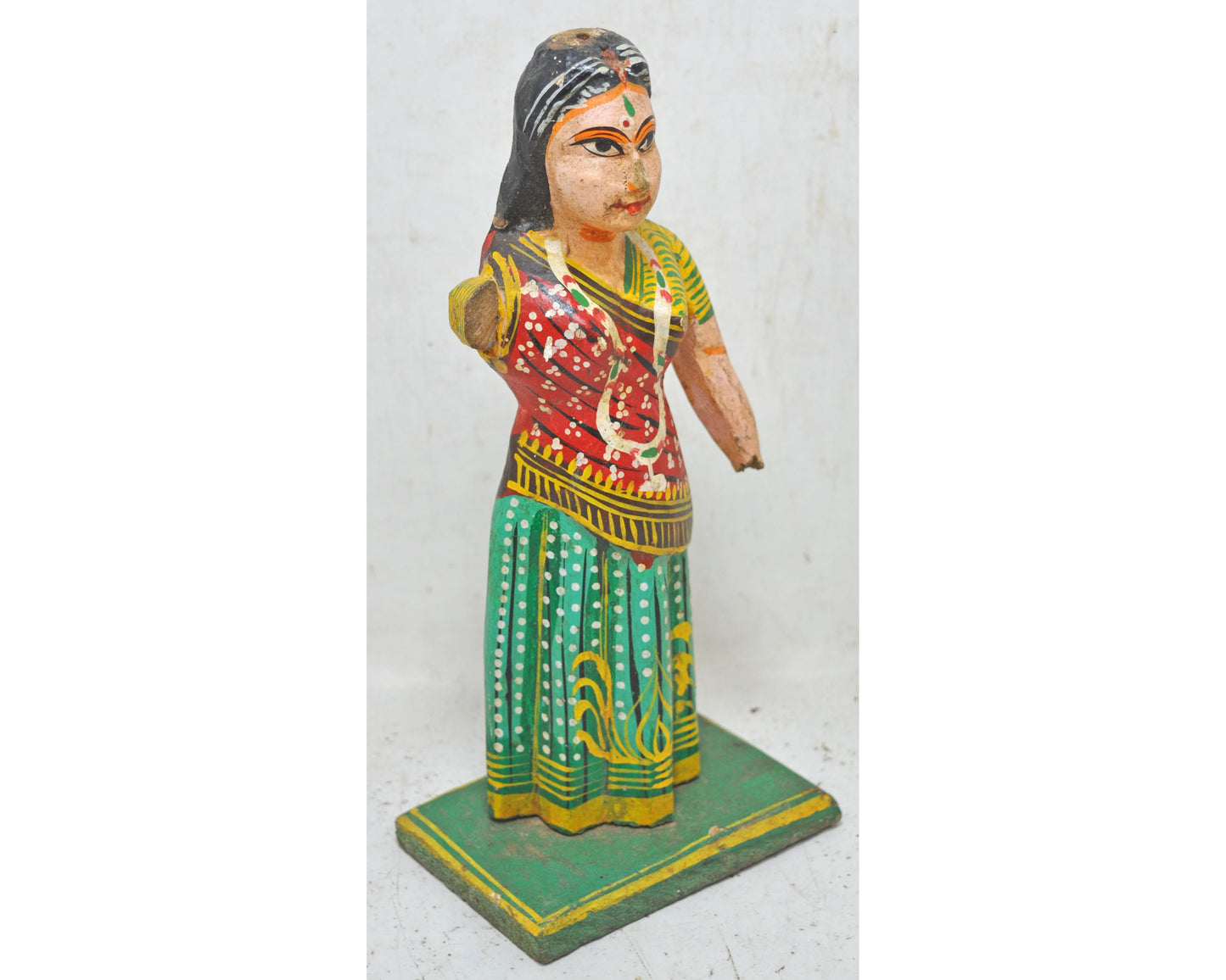 Vintage Wooden Ethnic Woman Lady Figurine Original Old Hand Carved Painted