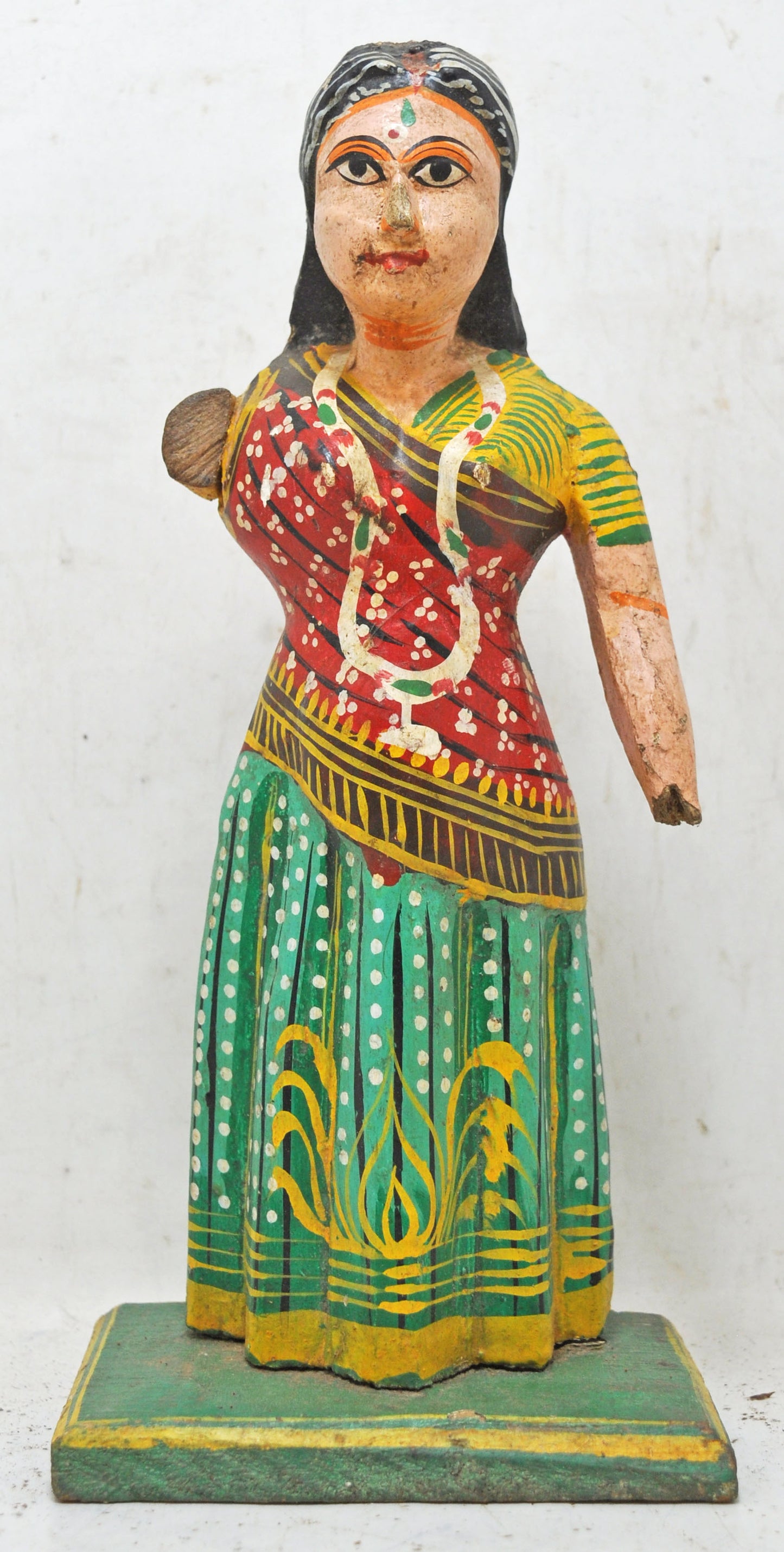 Vintage Wooden Ethnic Woman Lady Figurine Original Old Hand Carved Painted