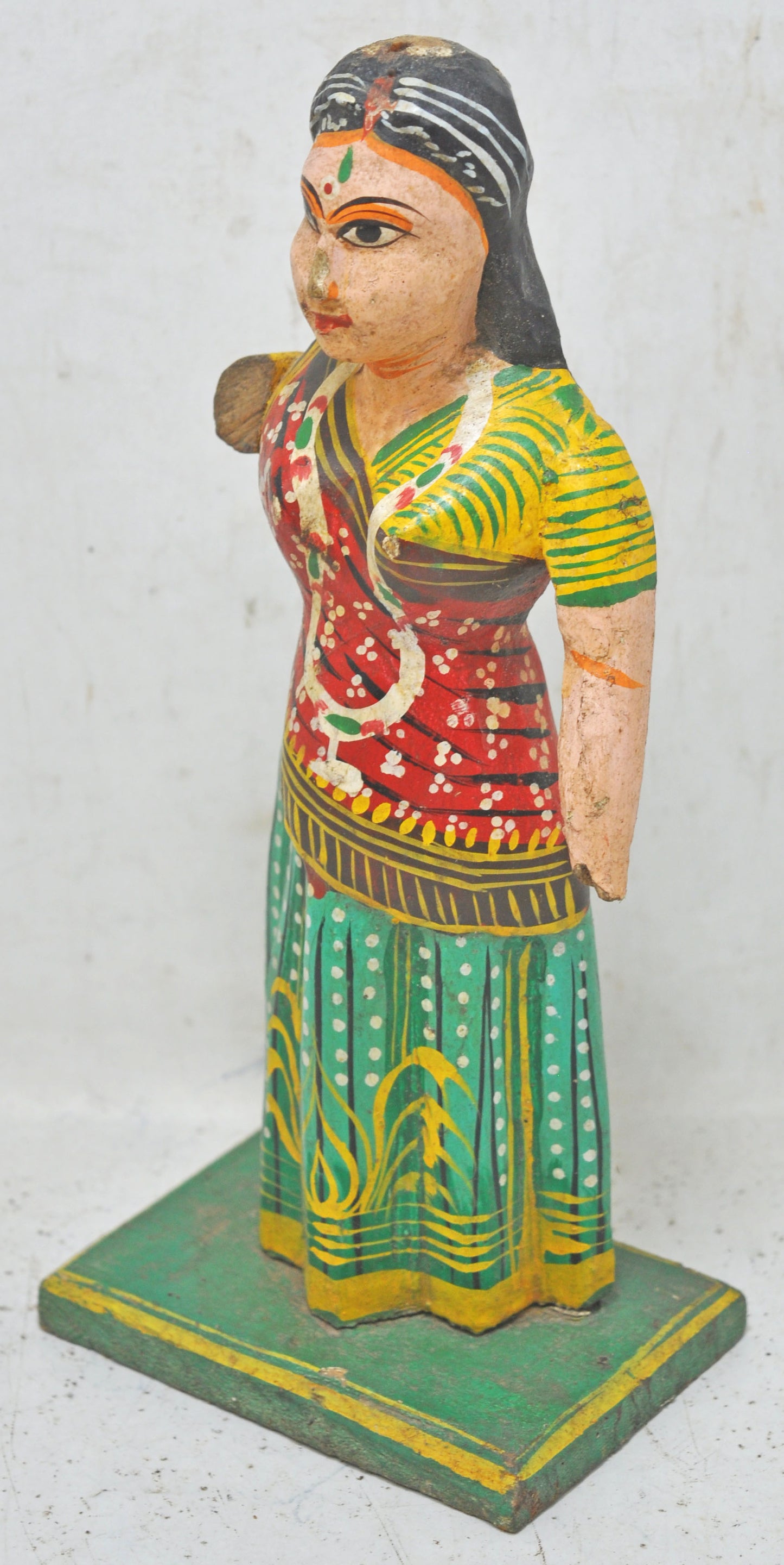 Vintage Wooden Ethnic Woman Lady Figurine Original Old Hand Carved Painted