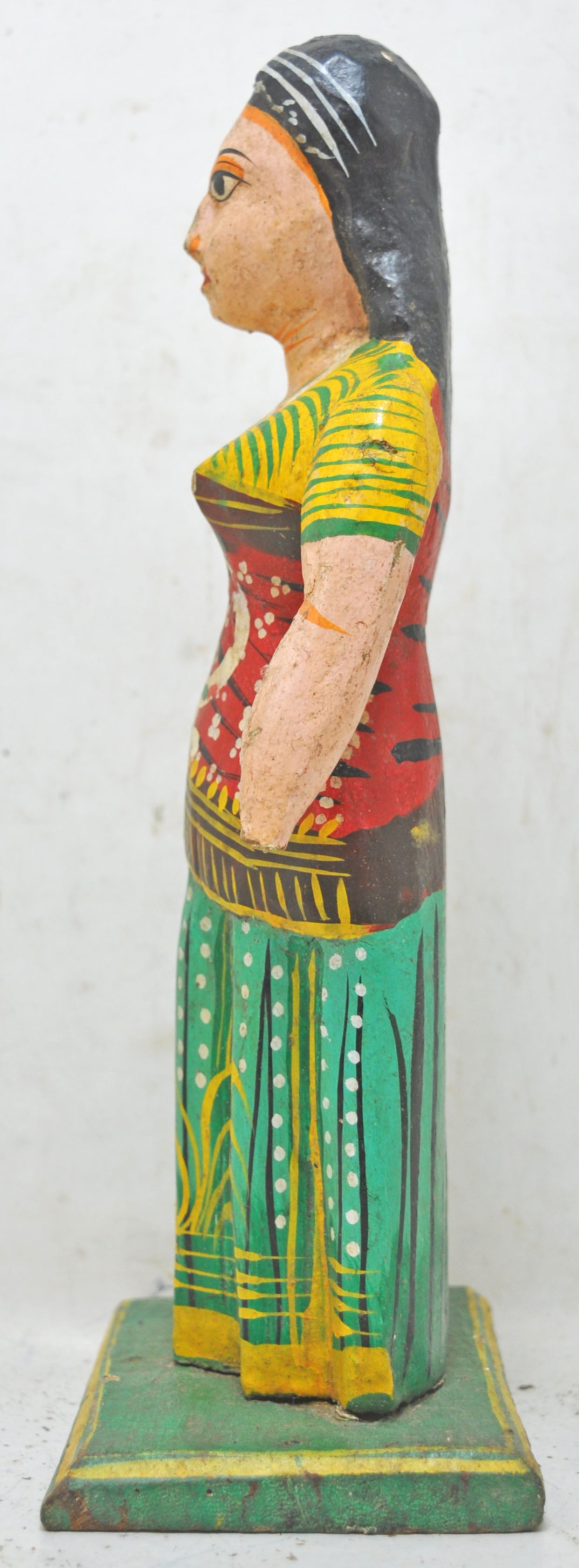 Vintage Wooden Ethnic Woman Lady Figurine Original Old Hand Carved Painted