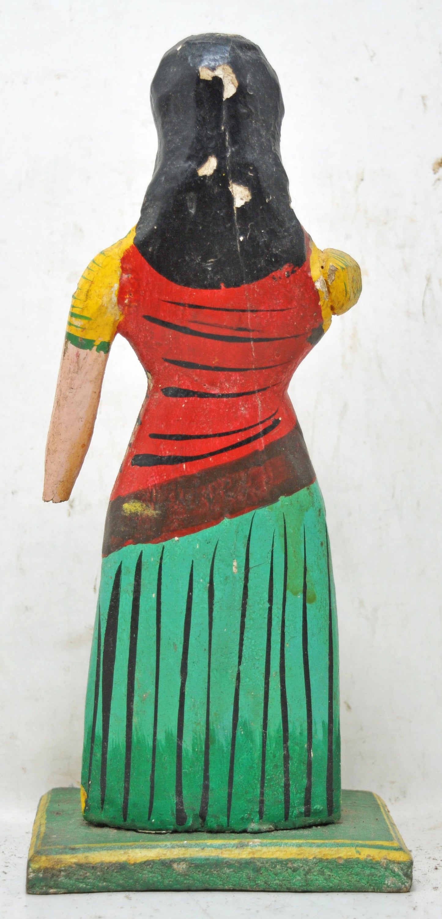 Vintage Wooden Ethnic Woman Lady Figurine Original Old Hand Carved Painted
