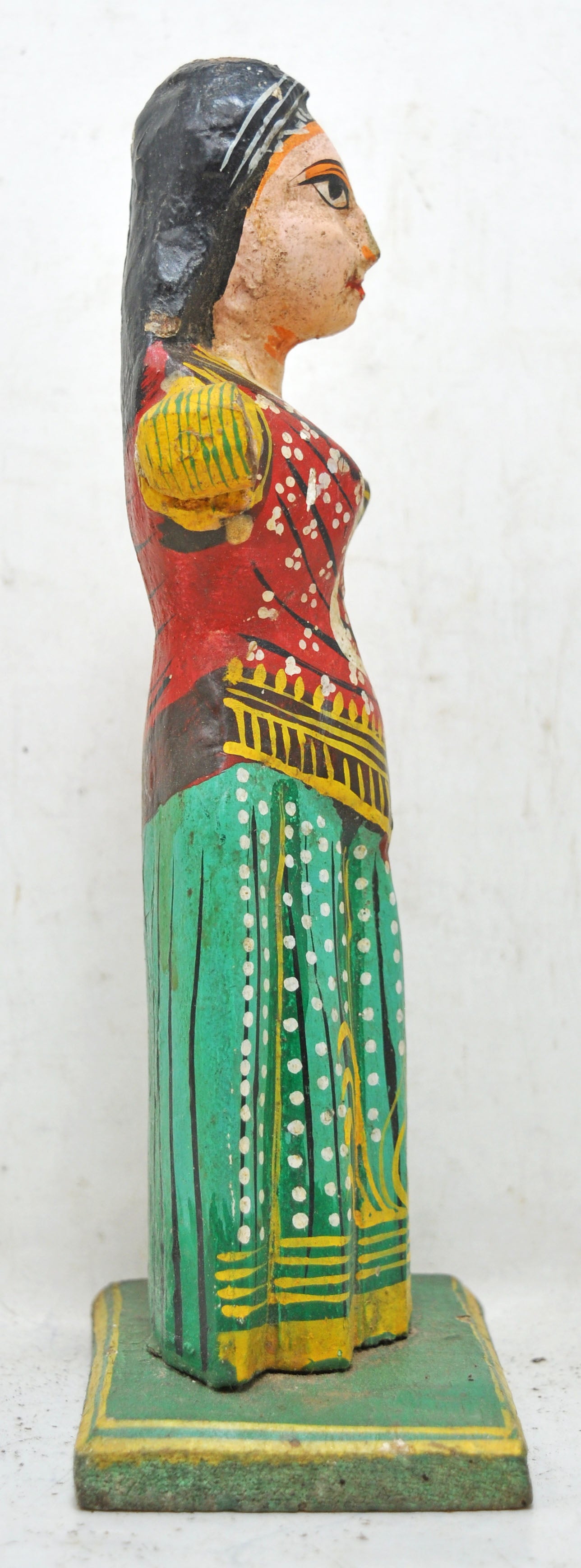 Vintage Wooden Ethnic Woman Lady Figurine Original Old Hand Carved Painted