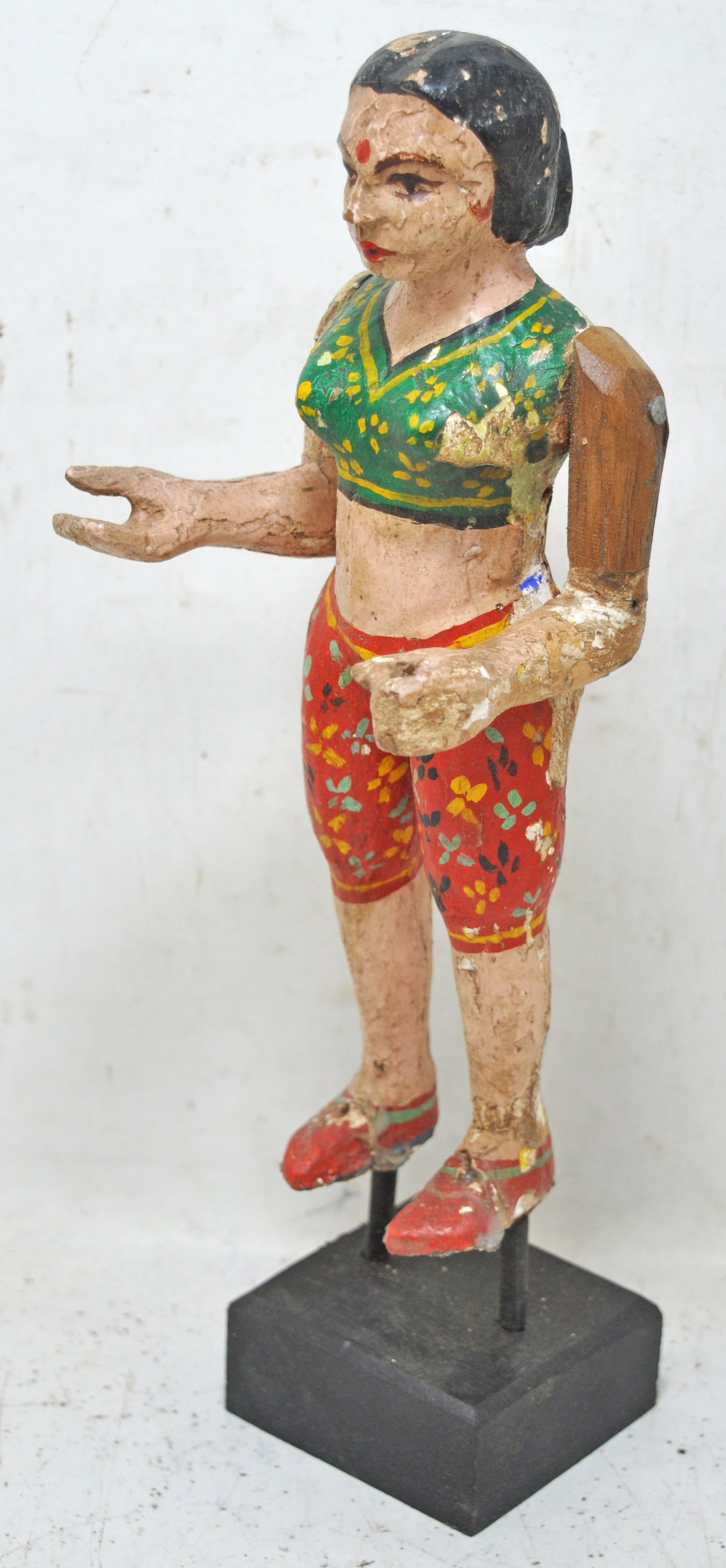 Vintage Wooden Ethnic Woman Lady Figurine Original Old Hand Carved Painted