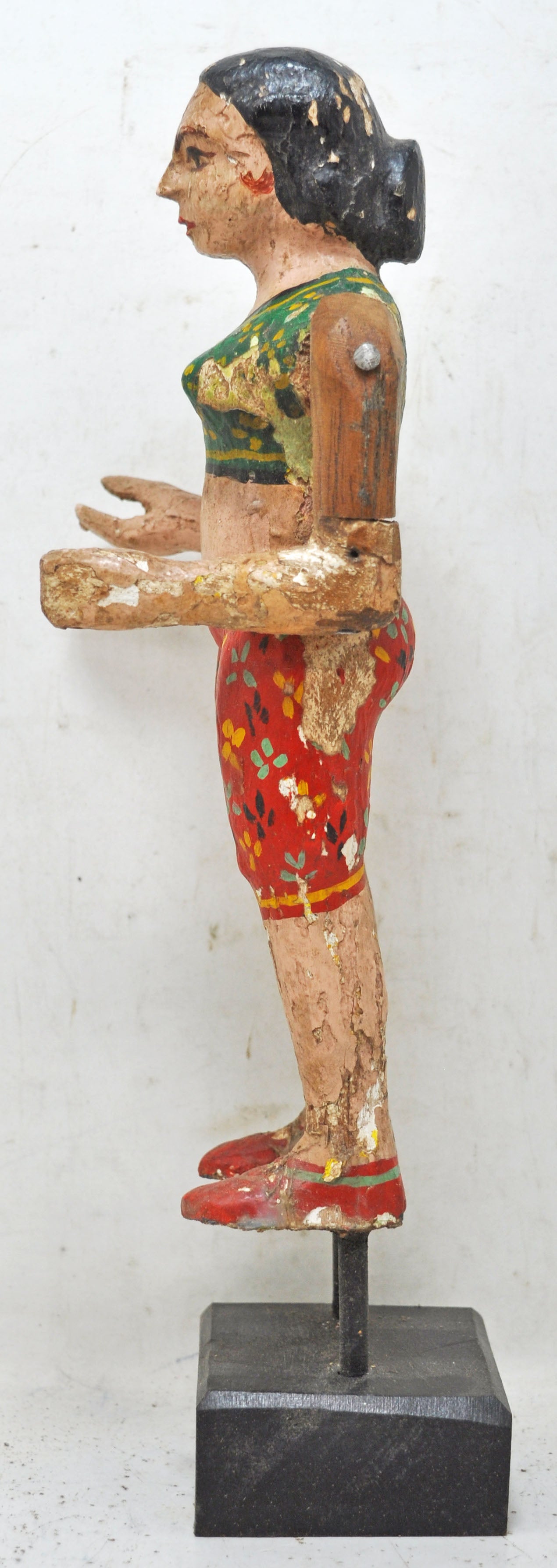 Vintage Wooden Ethnic Woman Lady Figurine Original Old Hand Carved Painted