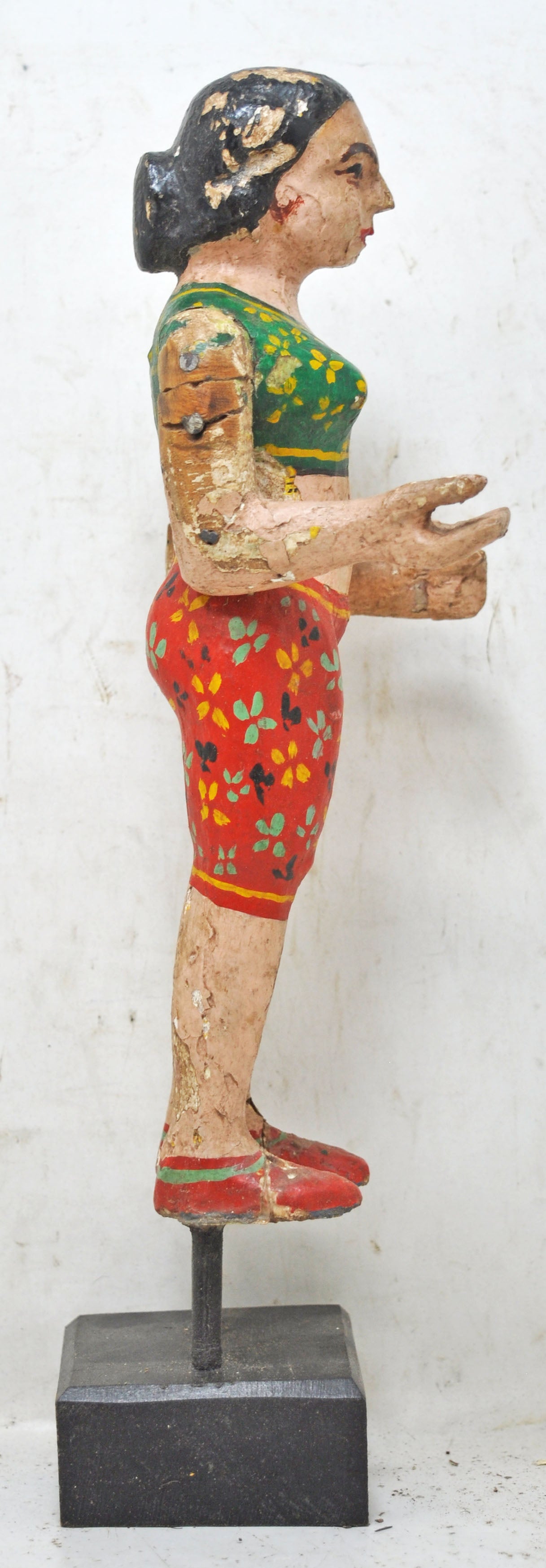 Vintage Wooden Ethnic Woman Lady Figurine Original Old Hand Carved Painted